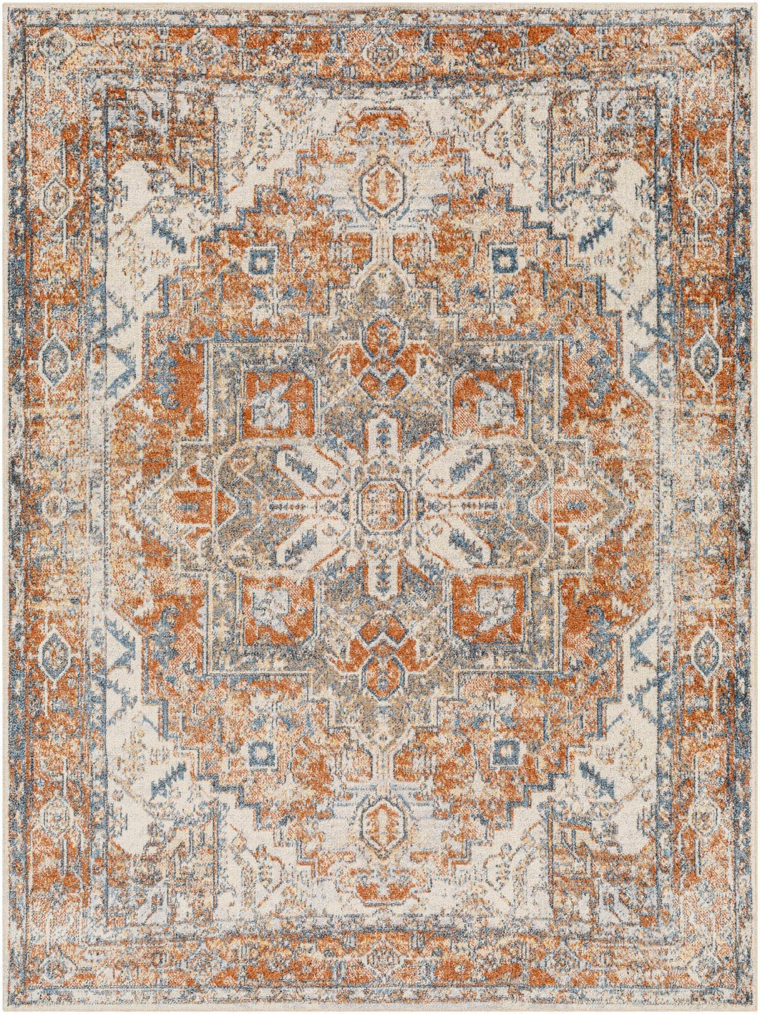 Mark&Day Washable Rugs, 2x4 Dry Ridge Traditional Rust Area Rug, Orange Blue Ivory Carpet for Living Room, Bedroom or Kitchen (2'3" x 3'9", Machine