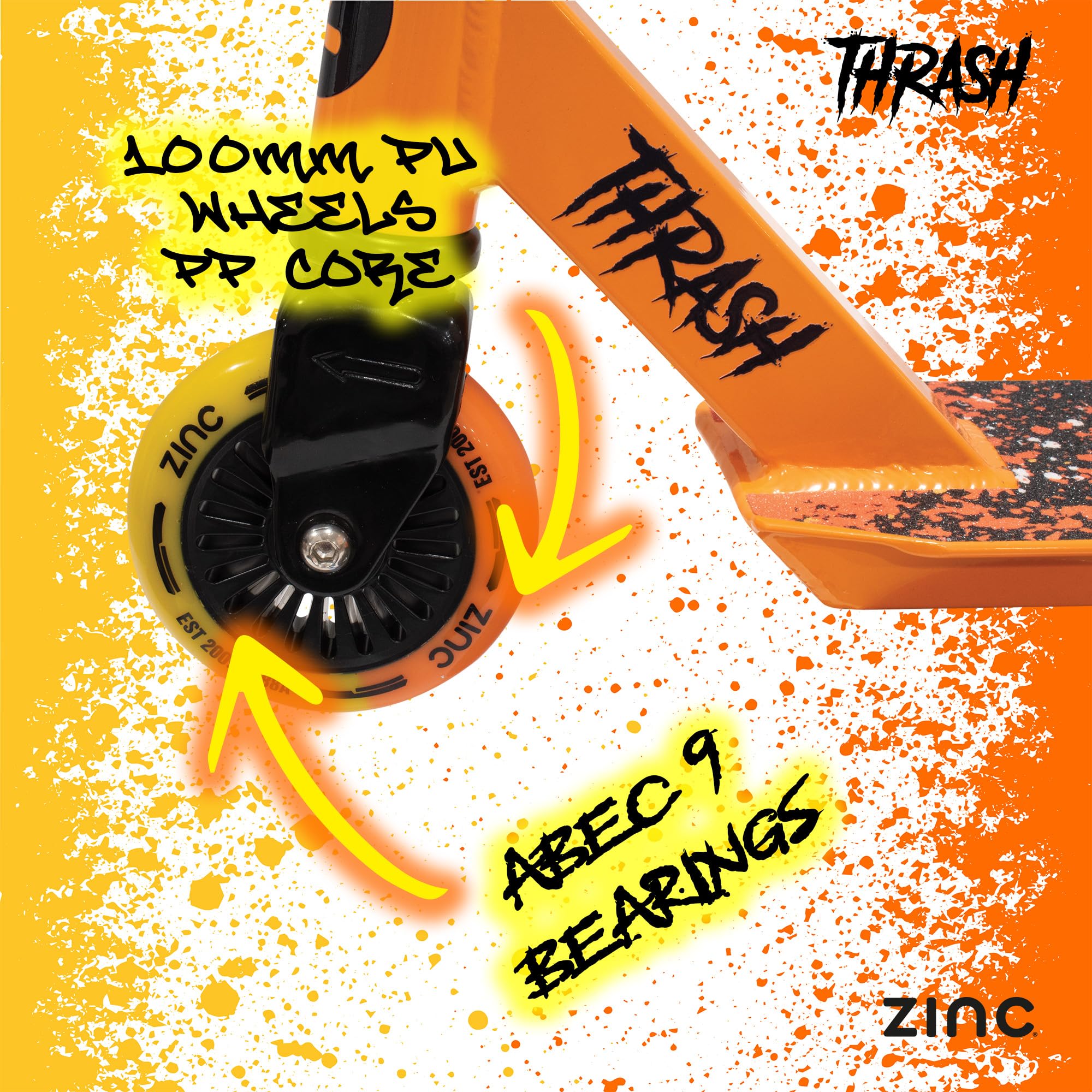 Zinc Thrash Trottinette pour Enfants de 8 à 12 Ans – Cadre en Aluminium léger de 2,92 kg avec Roues en polyuréthane de 100 mm et roulements ABEC 9 – Trottinette avec Barres Professionnelles en Forme