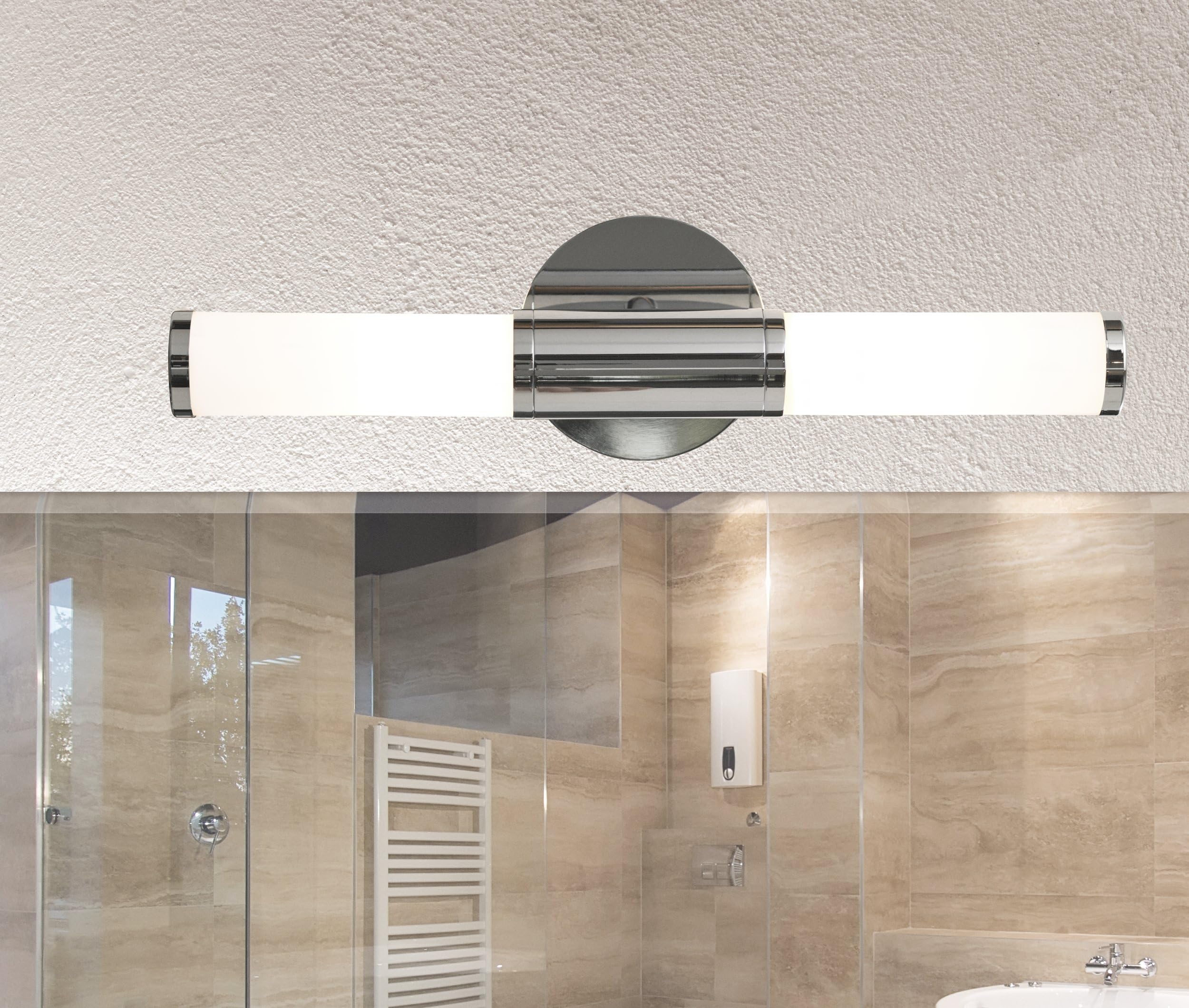 EGLO Wandlampe Palmera, 2 flammige Spiegelleuchte, Wandleuchte aus Metall und opal-mattem Glas, Badezimmer Lampe in Chrom, Weiß, Feuchtraumleuchte, IP44, E14 (Packung mit 2)