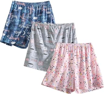 PNAEONG 3 Pack Womens Pajamas Shorts Set Soft Elastic Waist Lounge Shorts Printed PJ Bottoms