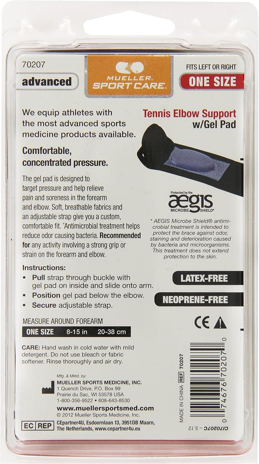 Mueller Tennis Elbow Support with Gel Pad, Black, One Size Fits Most (Pack of 1): Health & Personal Care