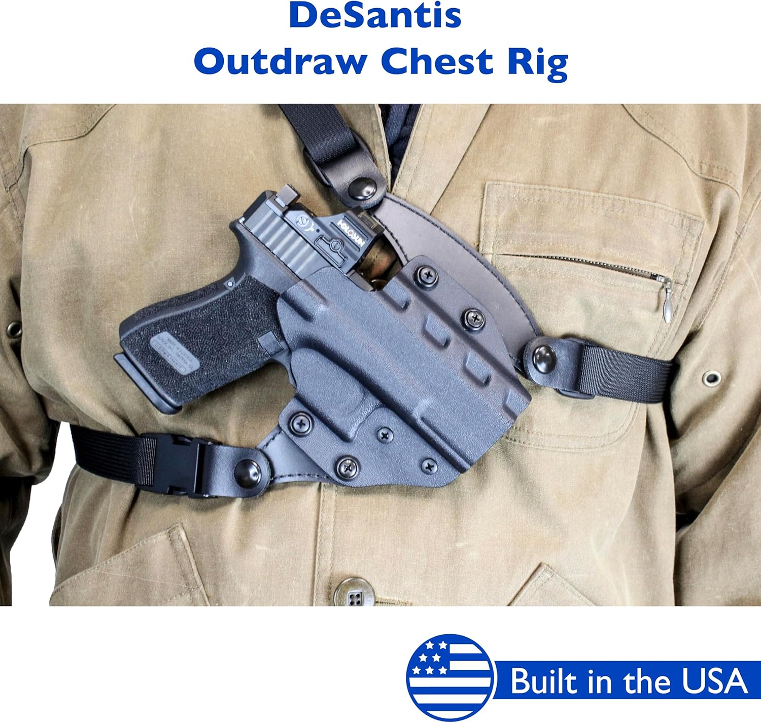 Desantis Outdraw Chest Rig, Fits 17, 17 GEN 5, 19, 19 GEN 5, 19X, 22, 23, 31, 32, 45 with OR Without Reflex Sights, Optics-Compatible, Tension-Adjustable Chest Holster, Right-Hand Draw