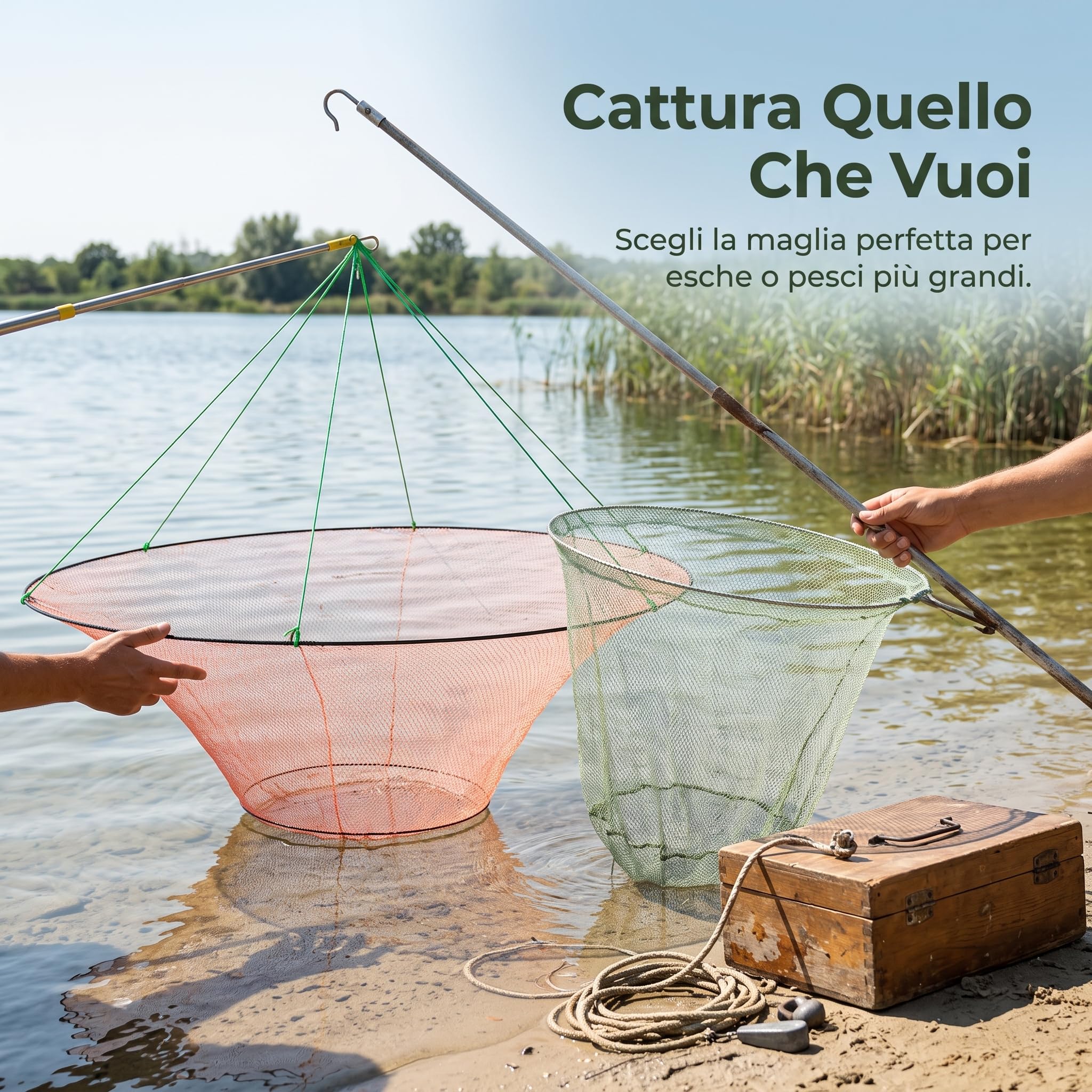 Rete da Pesca Trappola Esche Gamberi, Rete da Pesca Pieghevole Aperta, Maglia 2 cm, Diametro 2 Metri (Maglia 2 cm)