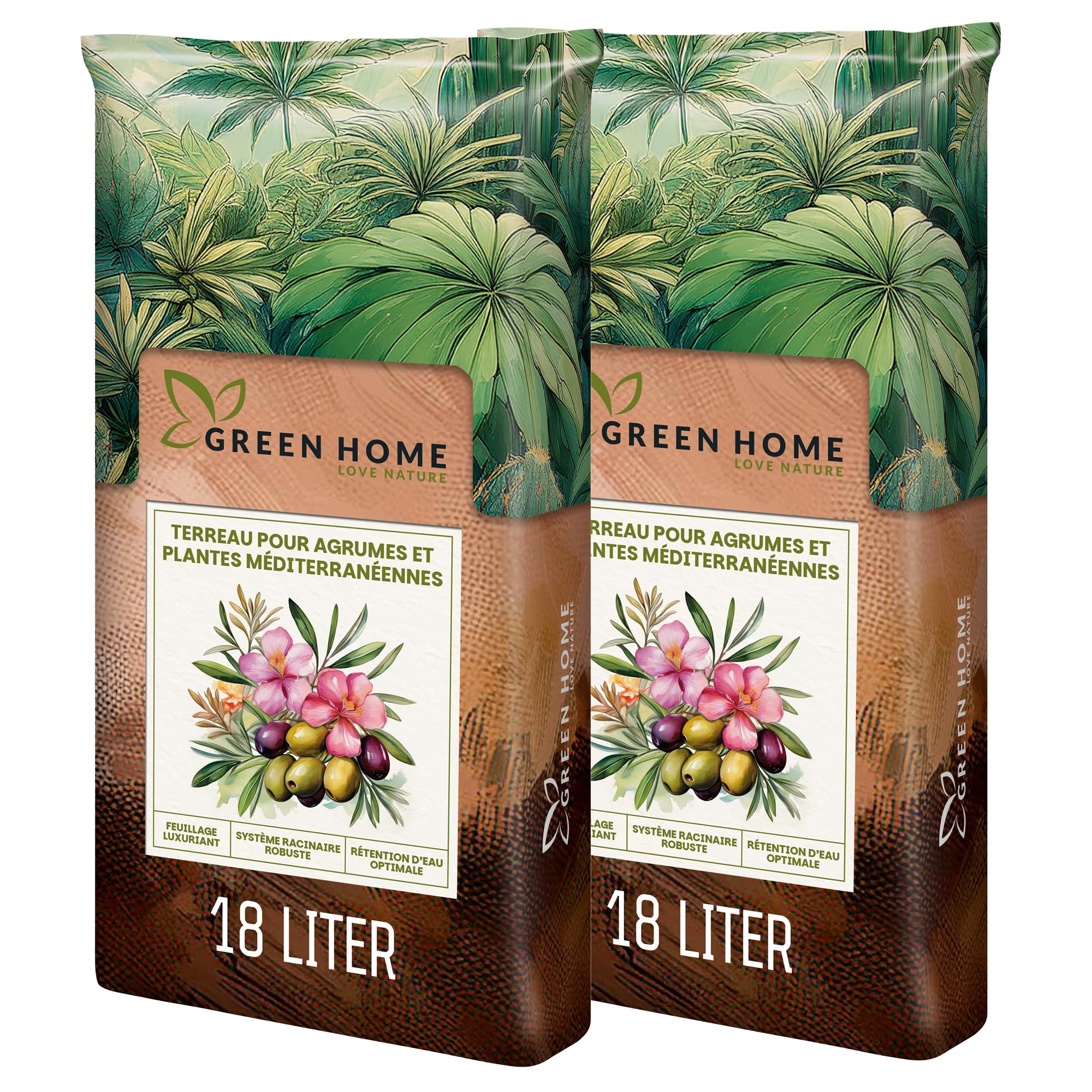 Green Home Terre pour Olivier & Laurier-Rose 36L – Terreau Premium pour Plantes Méditerranéennes | Engrais à Libération Lente | Perlite, Fibre de Coco & Humus | pour Pots, Bacs & Jardin, pH 5.9