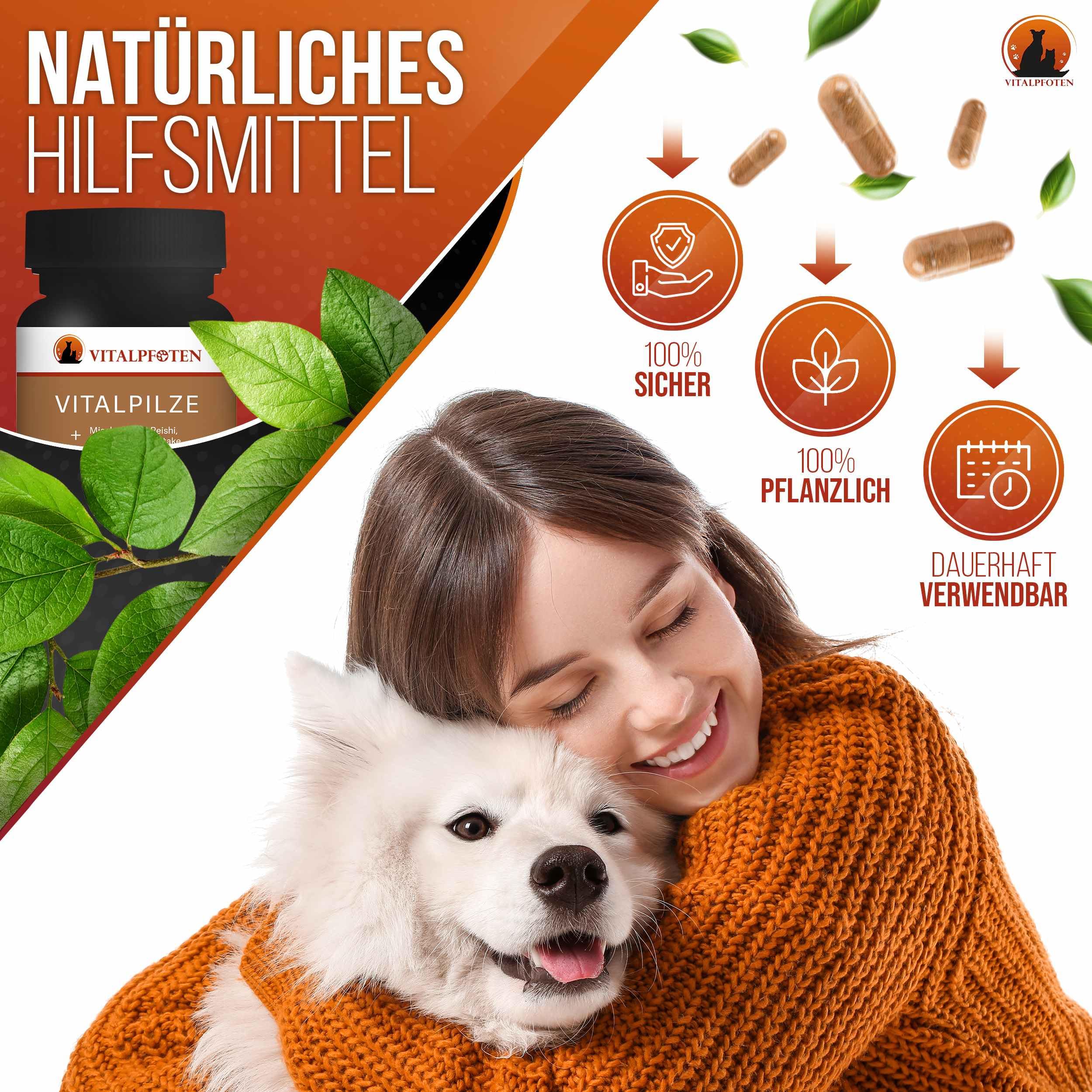 3x75 Vitalpilze Kapseln für Hunde & Katzen mit Heilpilz-Extrakt aus dem ganzen Fruchtkörper für das Immunsystem und Fellpflege