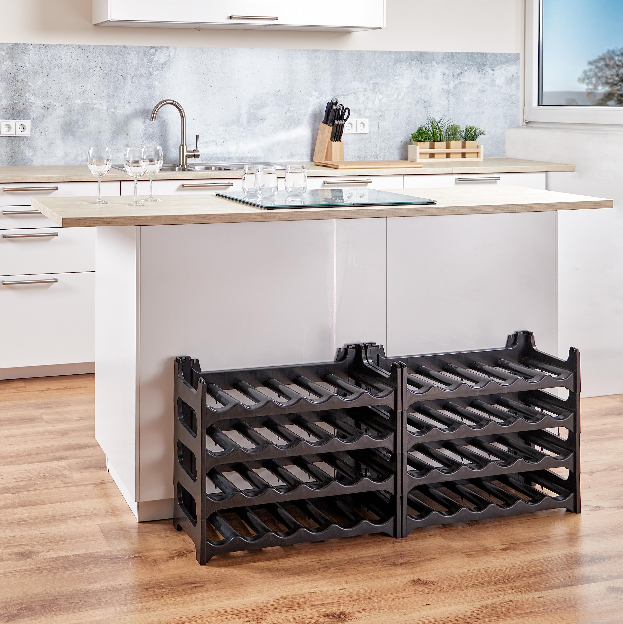 Grizzly Portabottiglie - design modulare e impilabile per 48 bottiglie, portabottiglie nero