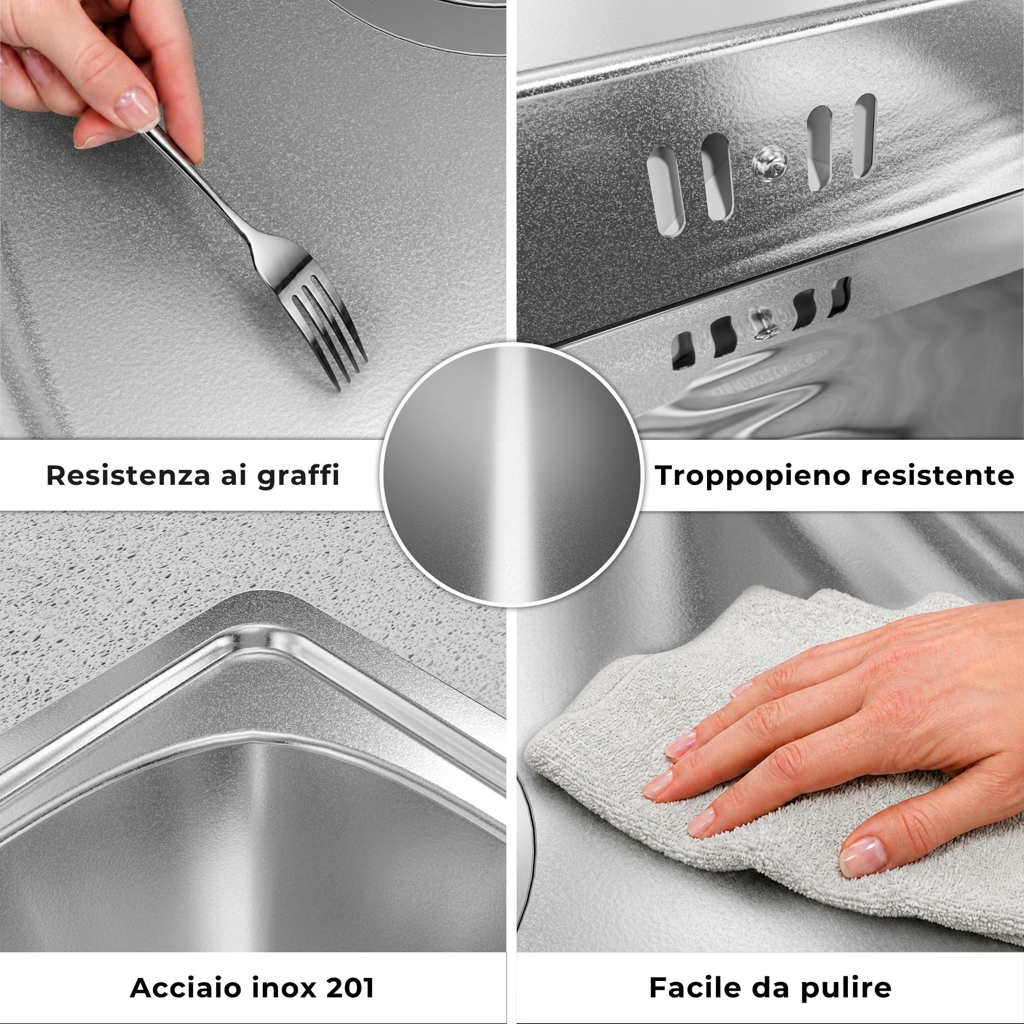 ANW HOME Lavello Cucina 1 Vasca 80x50 cm, Acciaio Inox | Incasso, Finitura Satinata, Spessore 1 mm, Con Sifone