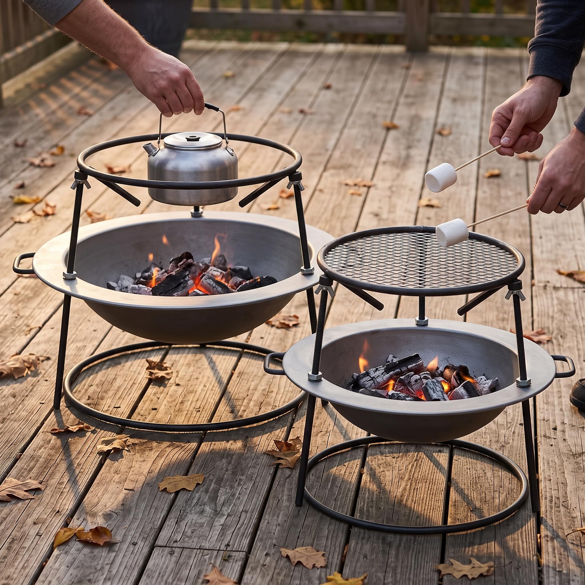 Braciere da Esterno Portatile in Metallo per Giardino e Campeggio, Ciotola per Fuoco e Carbone, Buona bacinella + supporto per pentola (cartone), Diametro 46cm