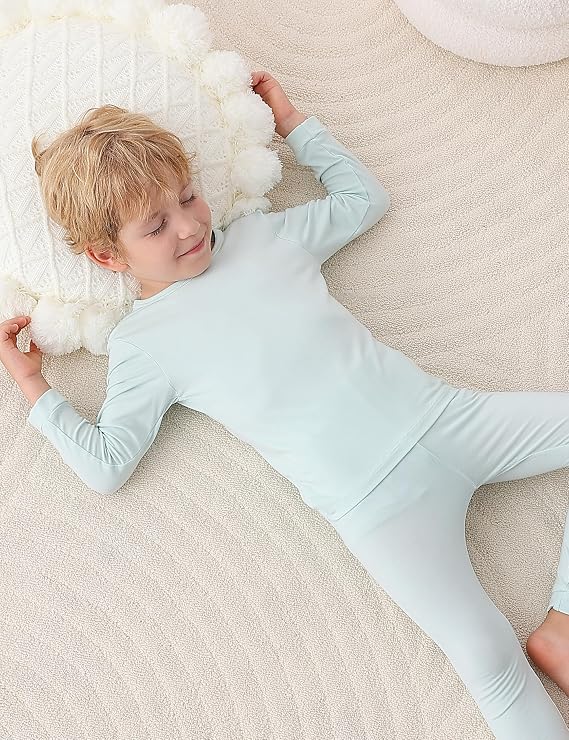 JunNeng Bamboo Viscose Pajamas for Toddler Baby, Boys Girls Solid Snug Fit Pajamas Long Sleeve Sleeper