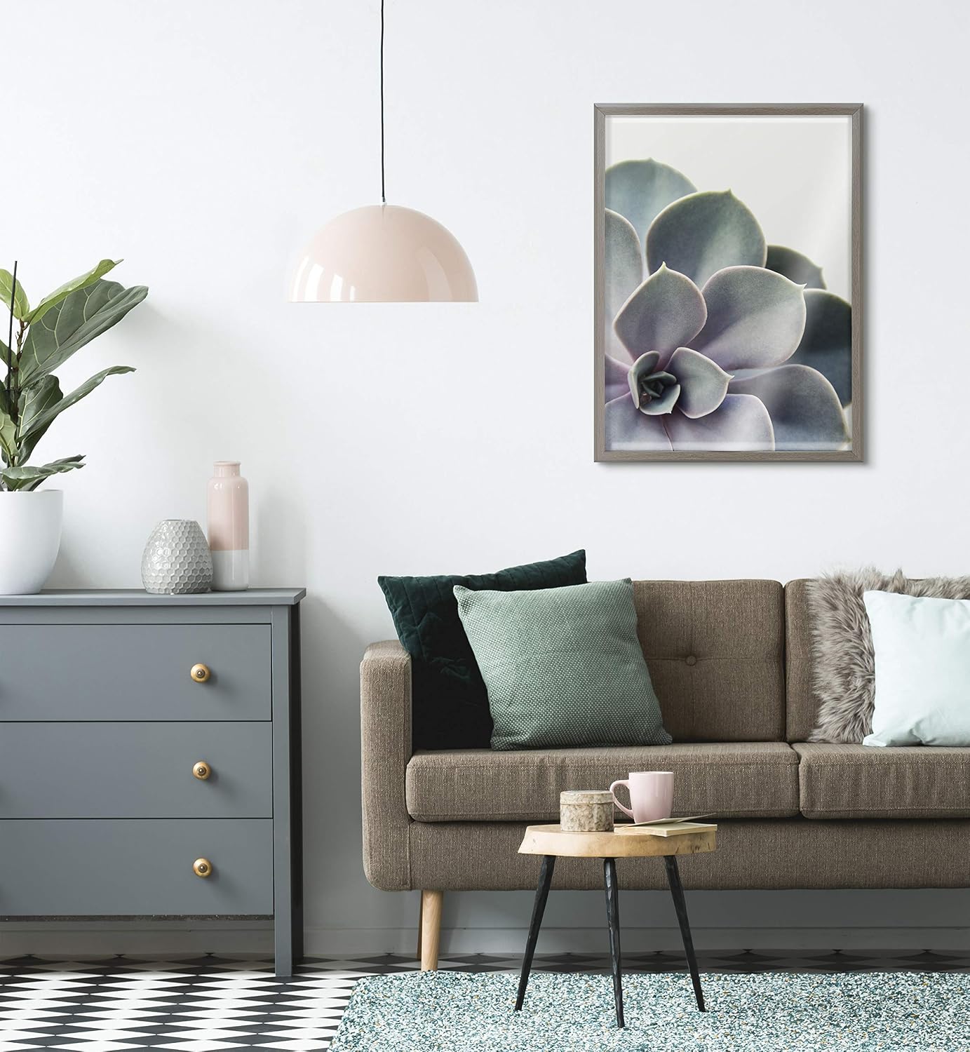 Kate and Laurel Blake Succulent 5 Framed Printed Glass Wall Art by Emiko and Mark Franzen of F2Images, 18x24 Gray, Decorative Plant Art for Wall
