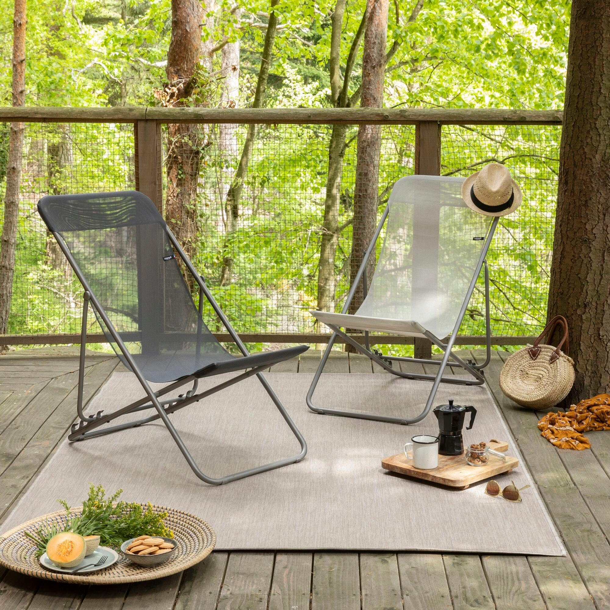 Lafuma MOBILIER - Transat Jardin Pliable - Chilienne Multi-Positions : Largeur 52 Cm - Transatube 2 - Batyline® Iso - Noir - Fabriqué en France - LFM2764_8551 - Garantie 5 Ans - L.83xl.56xH.91cm