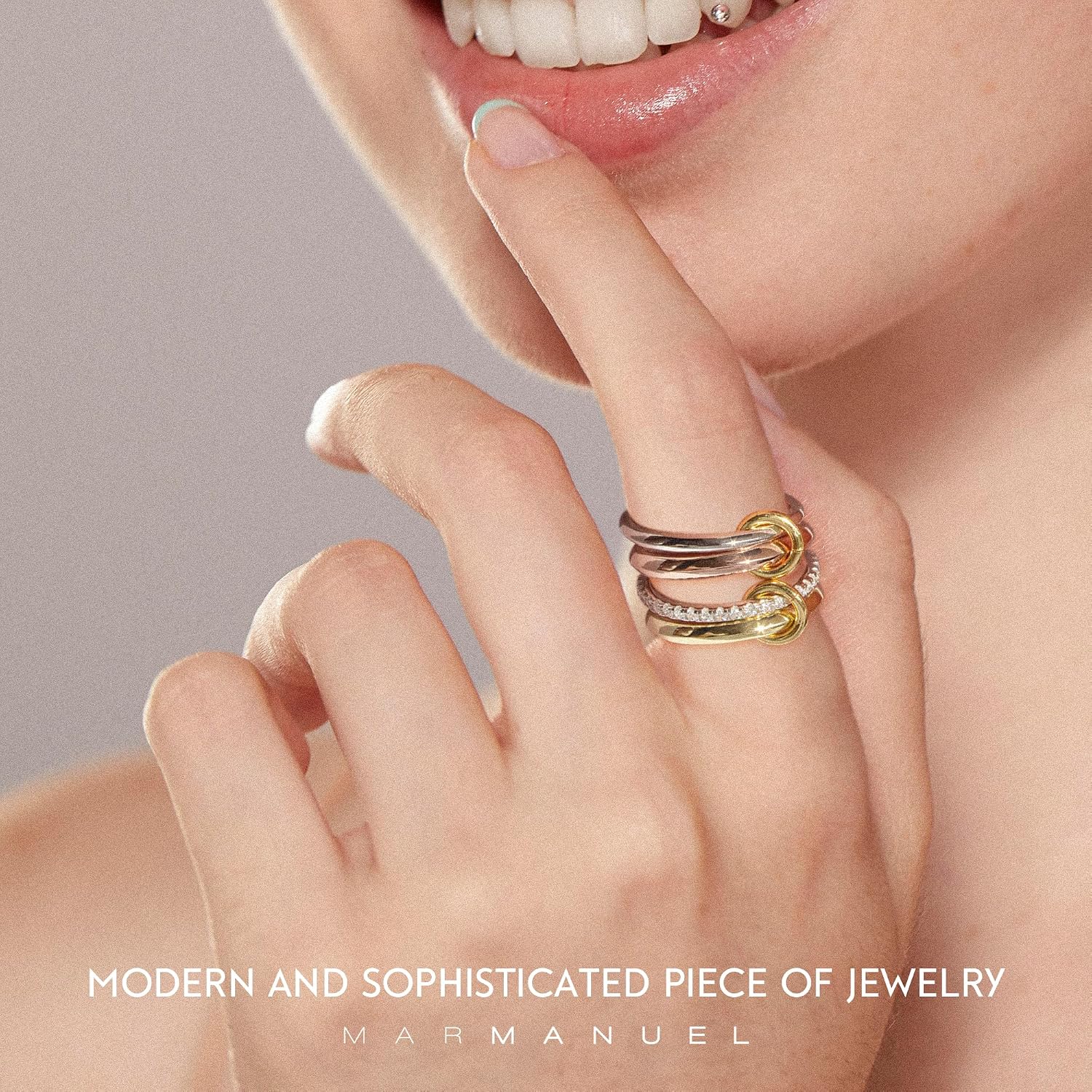 MAR MANUEL - Stackable Rings for Women Made of Durable 14kt 0.5 Micron Gold & Silver-Plated Brass with Zircon Stones, Elegant 0.5 Micron Stacking Rings, Trendy Ring Set