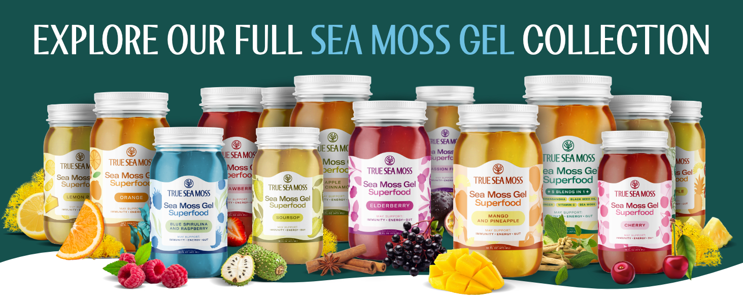 TrueSeaMoss Sea Moss Gel – Made in USA – Wildcrafted Seamoss, Fruits & Jarred Vegetables – Blue Spirulina, Pack of 1 (Labels may Vary)