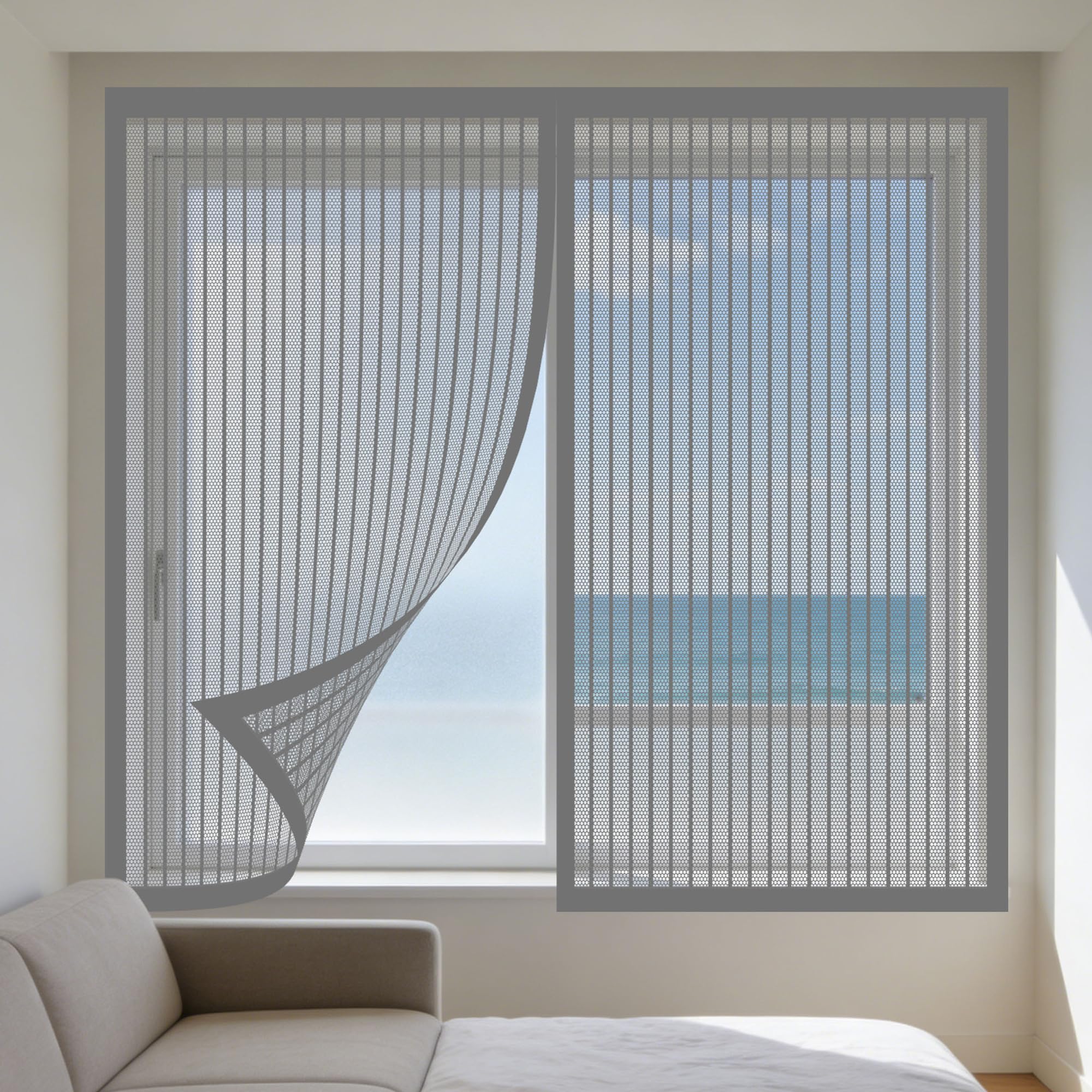 Moustiquaire fenêtre aimantée 165 x 180 rideau anti moustique porte gris