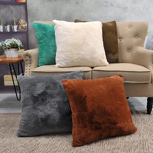 Miniatura 8 de Home Soft Things Juego de 2 fundas de almohada de piel sintética maciza, 20.0 x 20.0in, Umber, blanco decorativo suave y acogedor, mullido, fundas