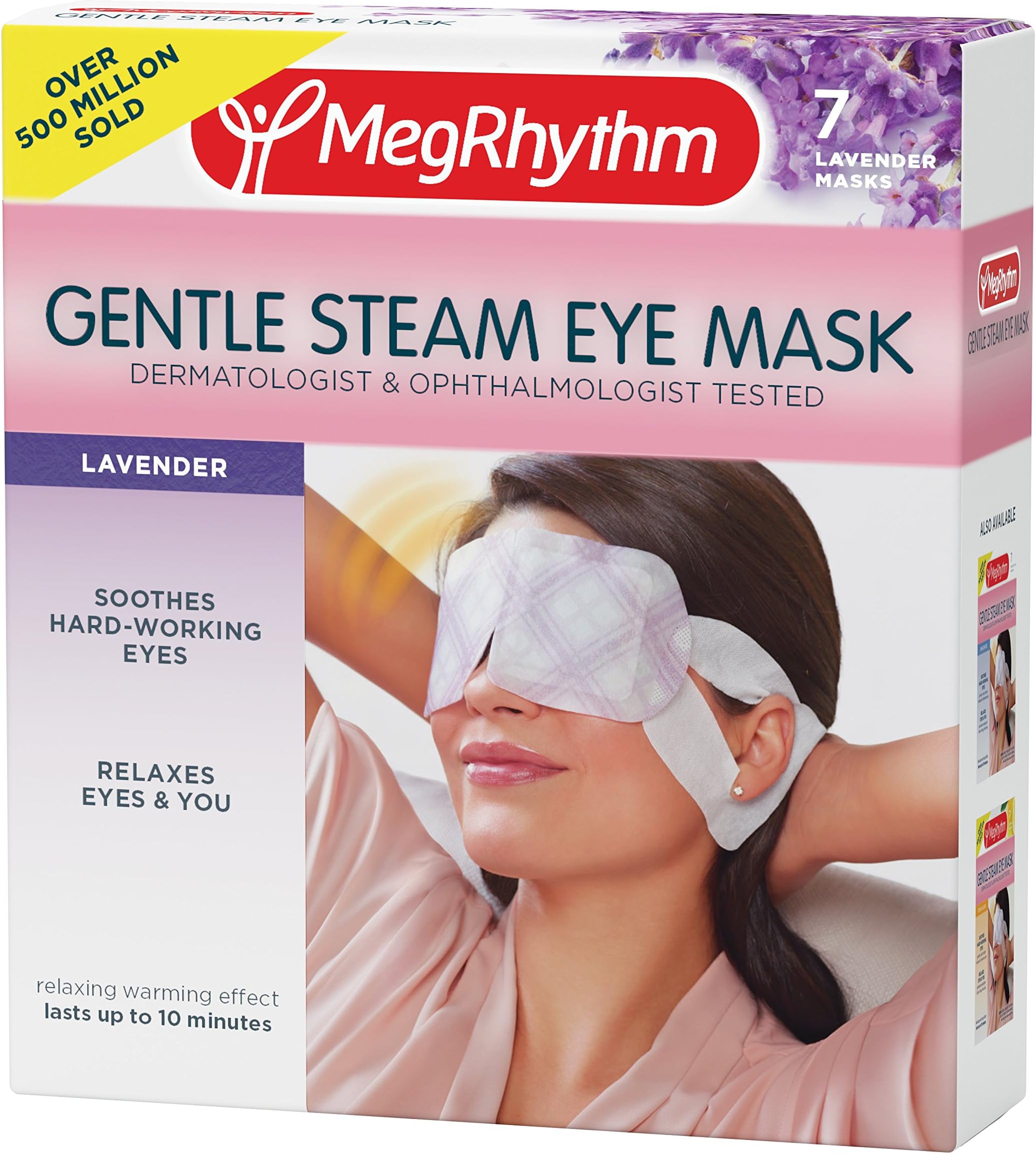 MegRhythm Gentle Steam Eye Mask, Lavender, Soothing Steam Eye Mask, Rejuvenates Eyes, Reduces Tension, 7 Count, Dermatologist and Ophthalmologist Tested