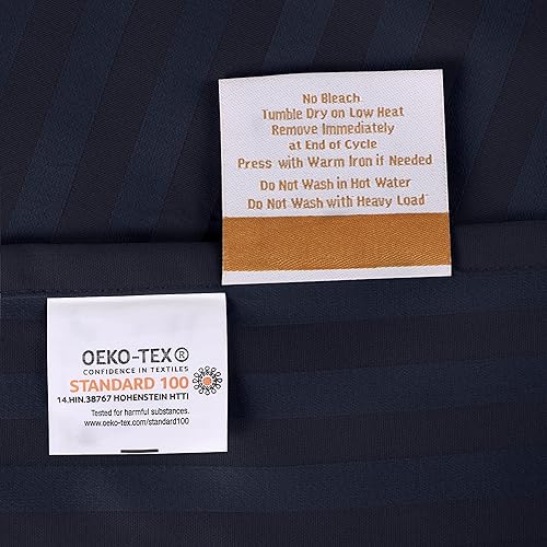 Miniatura 7 de Superior Juego de sábanas y fundas de almohada de algodón peinado de 400 hilos, 3 piezas, rayas, tamaño individual XL, color gris pardo