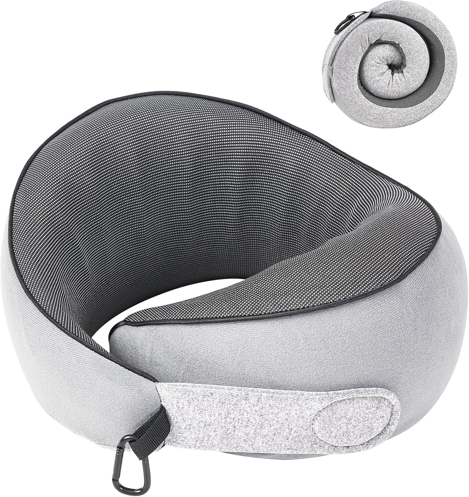 Amazon product image of Travel Neck Pillow Airplane Neck Support Ergonomic Design for Traveling | 100% Pure Memory Foam Suitable for Airplanes,Offices and Cars, Grey, Standard, C-Shape