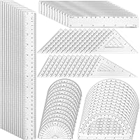 Vista 1 de Tenare Juego de 72 piezas de plástico transparente para matemáticas, incluye reglas triangulares transportadoras de 12 pulgadas, 6 pulgadas