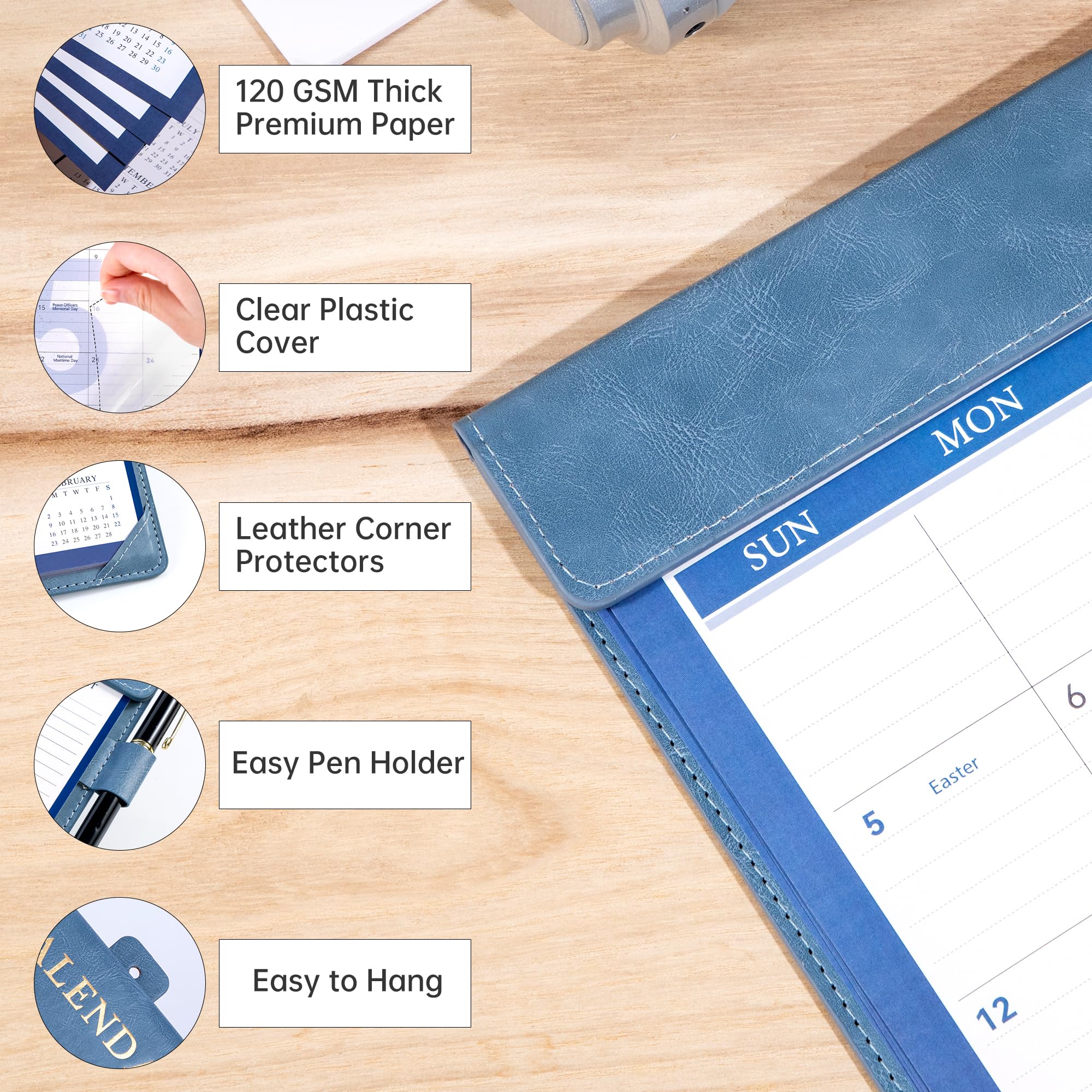 Yoment Schreibtischkalender 2026, Leder-Schreibtischkalender mit To-Do-Listen, 13 Monate, Schreibtischunterlage, Wandkalender mit Stifthaltern, PVC-Abdeckung für Arbeit, Büro, Schule, Zuhause, Damen