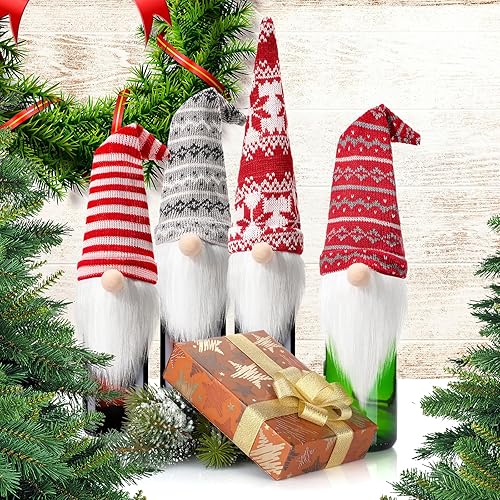 Miniatura 5 de Fundas decorativas de Navidad para botellas de vino, cubiertas de botellas de gnomos hechos a mano, adornos para botellas, gnomos de felpa