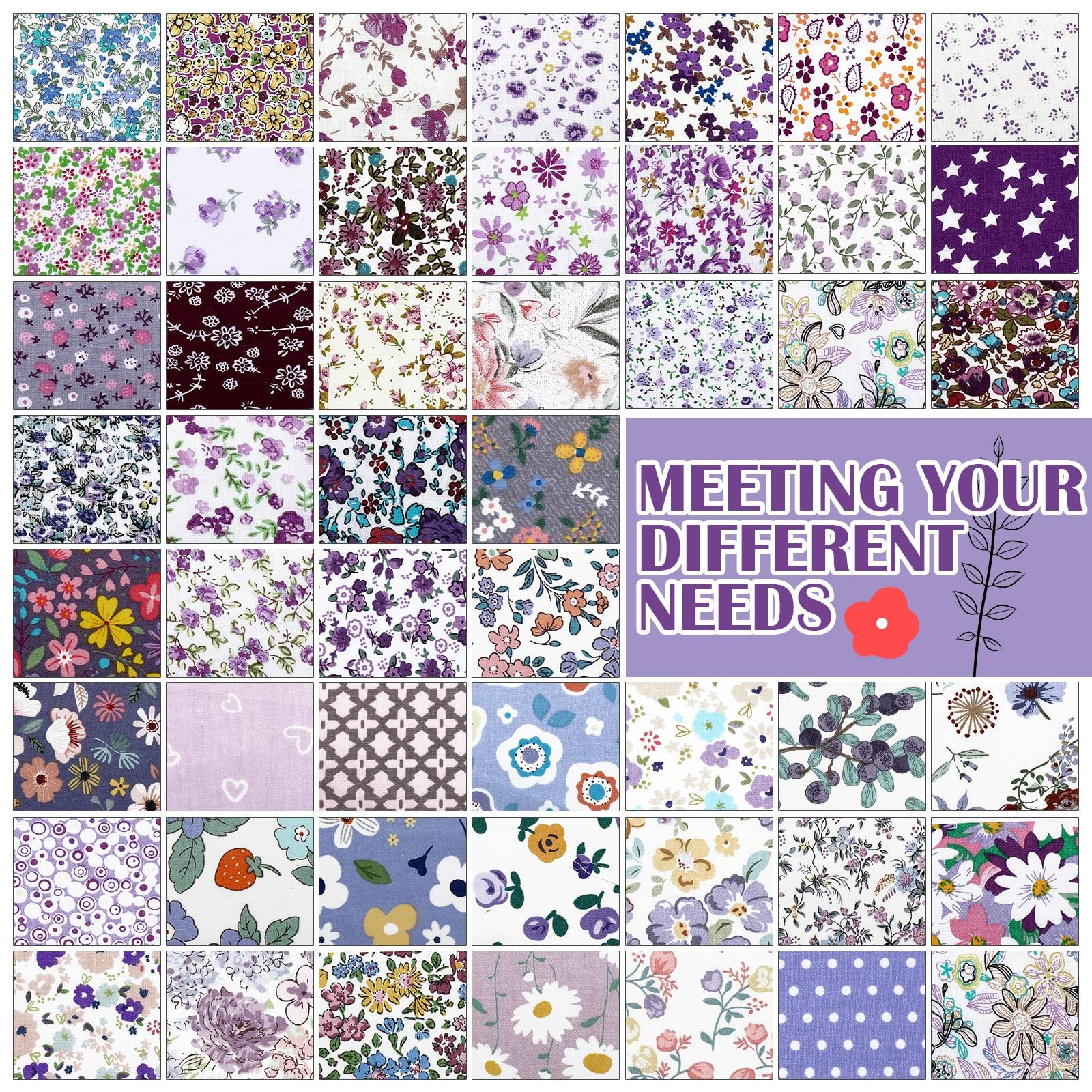 Kinlop 600 szt., 12,7 cm x 12,7 cm, tkanina bawełniana, kwadraty, DIY, wstępnie wycięte zestawy zawieszek do pikowania, pikowania, szycia, patchworku, scrapbookingu, tkaniny (fioletowe)
