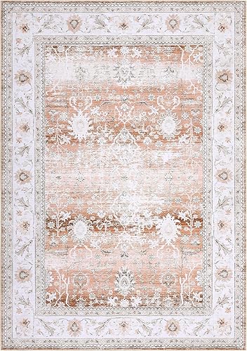 Miniatura 7 de GlowSol Alfombra de área lavable de 4 x 6, alfombra bohemia naranja, vintage, tradicional, retro, alfombra plegable para niños y niñas, dormitorio