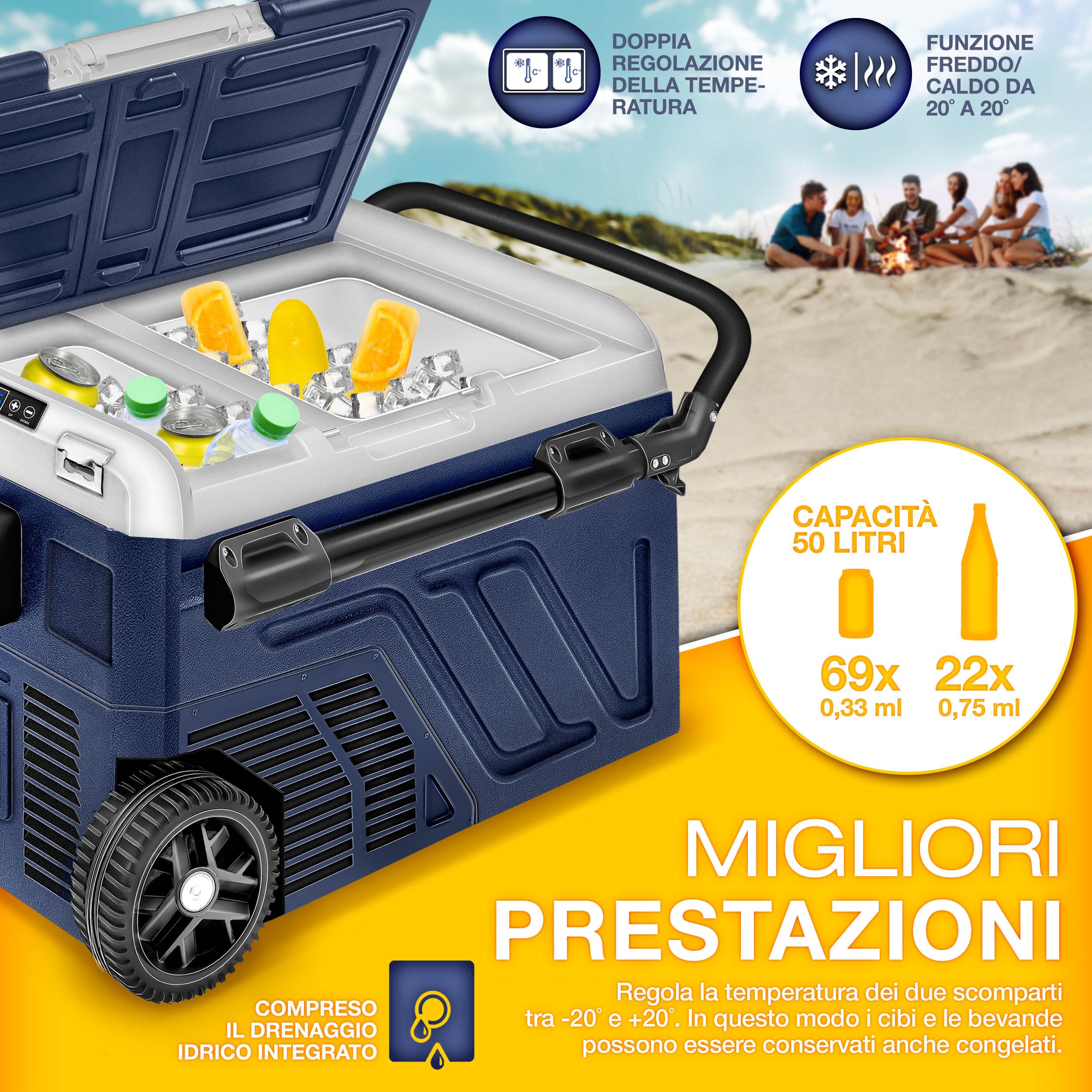 Tillvex Frigorifero Compressore Elettrico 50 Litri WIFI-APP 12/24V 230V -20°C Camper Camping