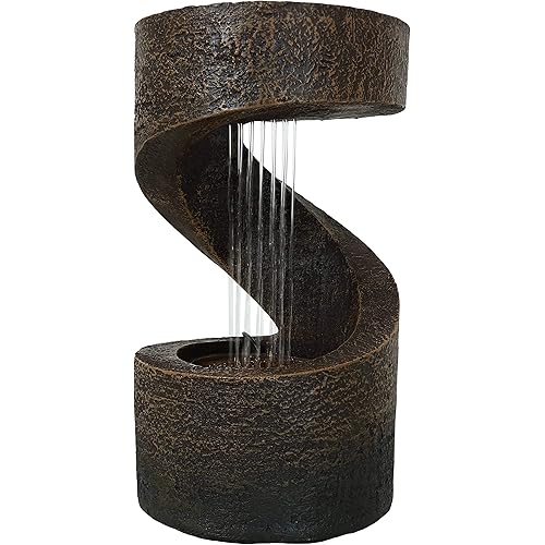 Sunnydaze Winding Showers 13-Inch Indoor Tabletop Water Fountain - LED Light - Electric Submersible Pump with Adjustable Flow Brown