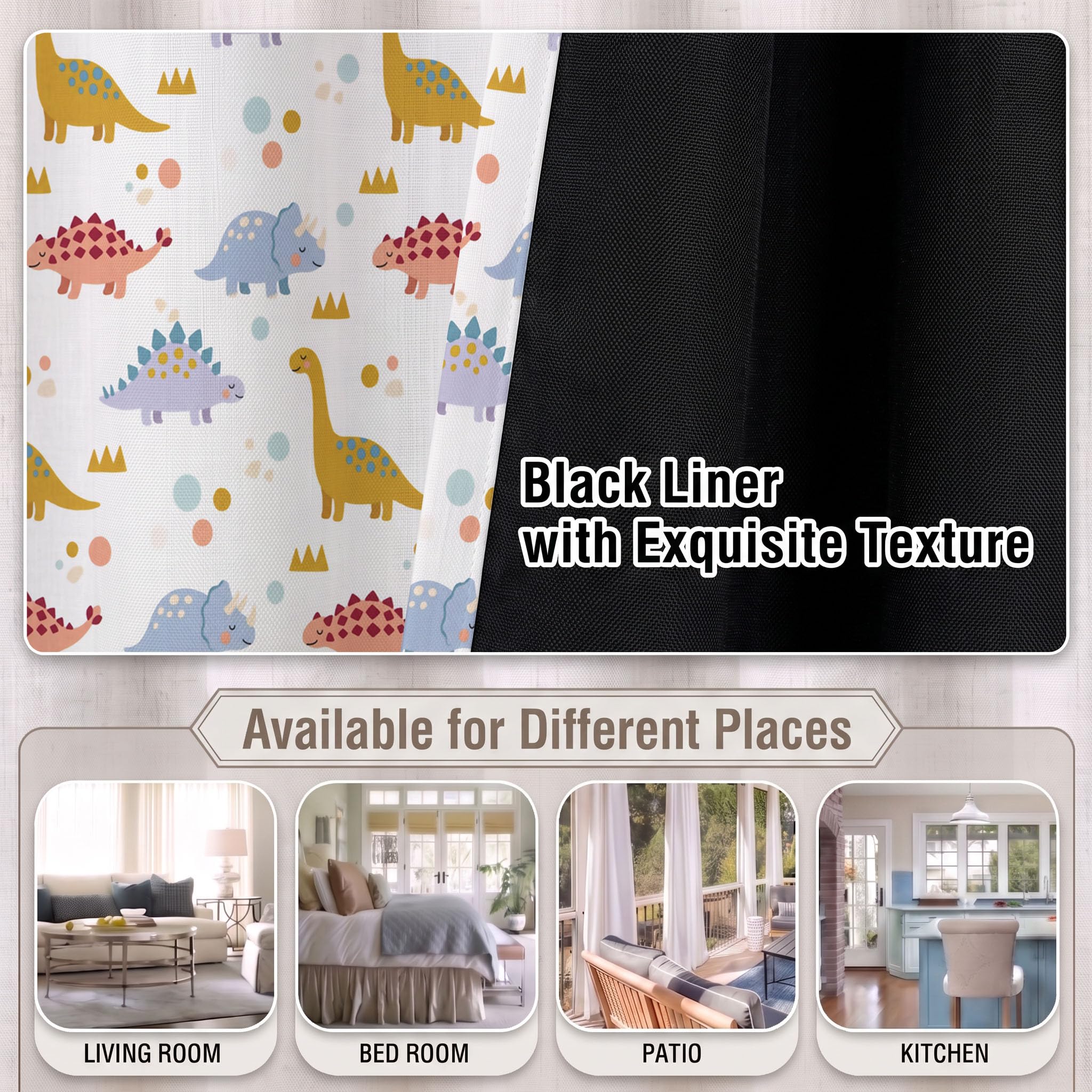 Dinosaure Dessin Animé Rideau Occultant - Animaux Mignons Rideau Thermique, Abricot Rideaux Opaque À Oeillets pour Fenetre Chambre Salon - L110×H215Cm (2 Panneaux)