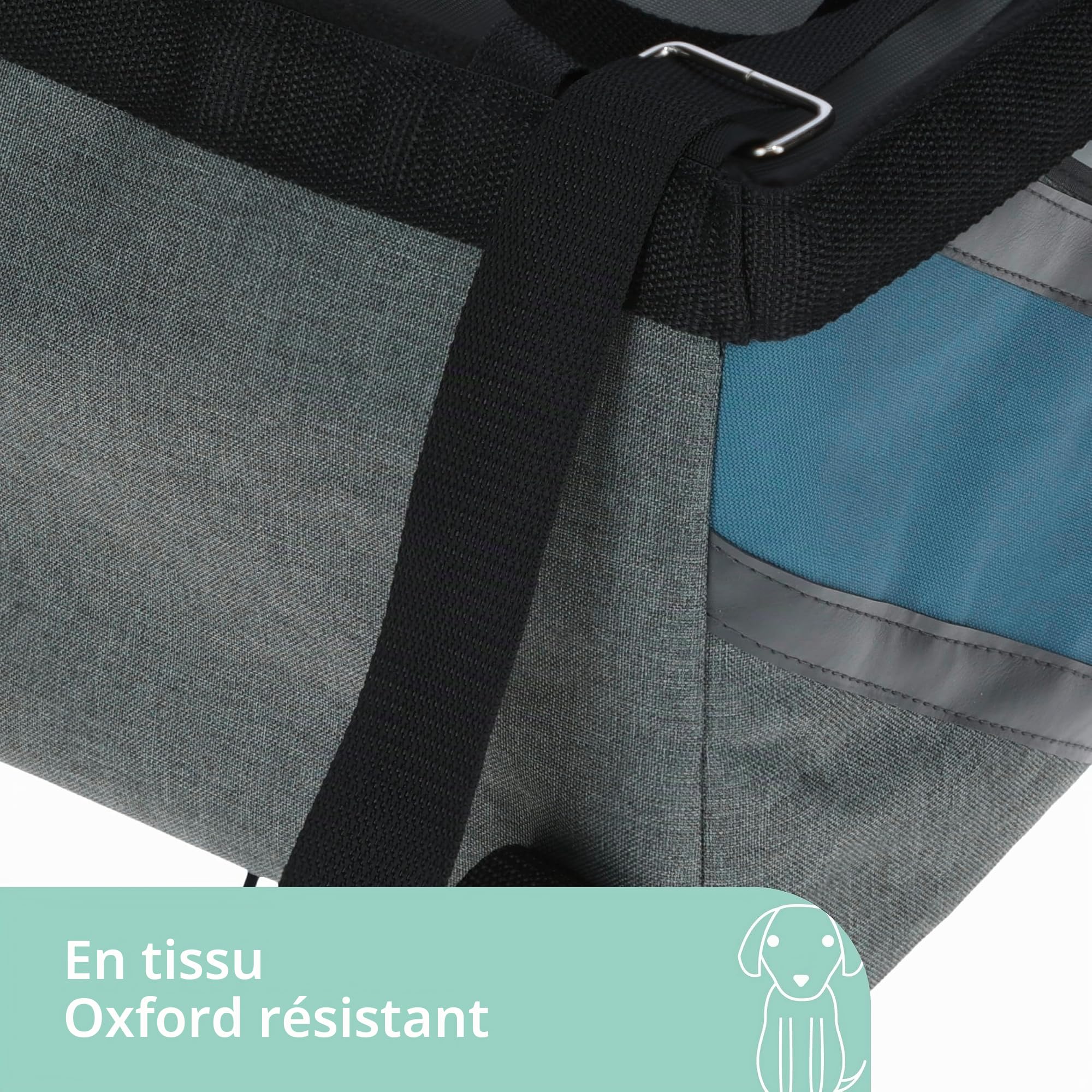 Kerbl Pet Sac de vélo Vacation, Panier pour Chien, Gris, Bleu, 38x29x25cm, Polyester, Petits Chiens, Chats, Coussin de Sol Lavable