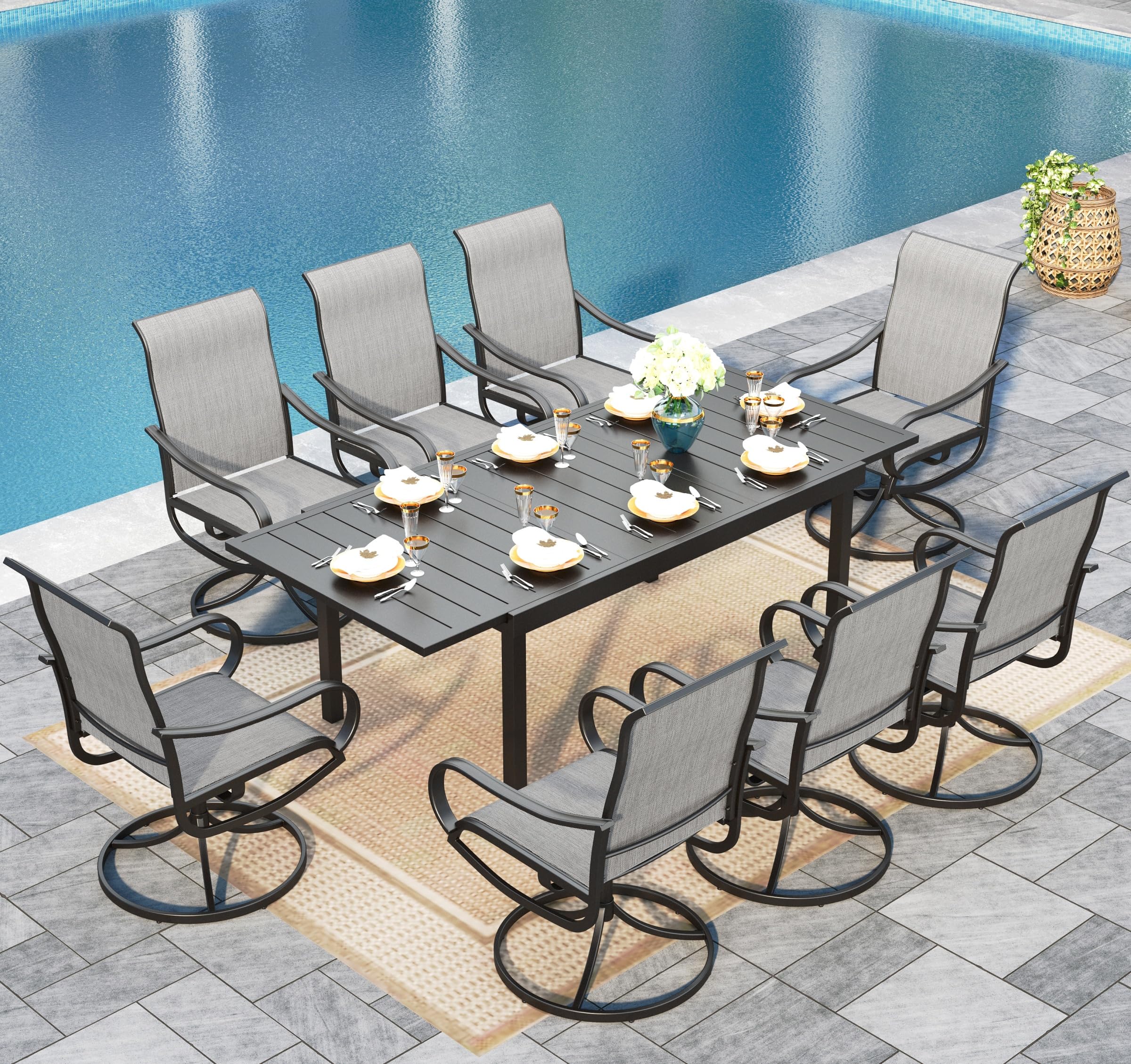 Sophia &amp; William Extendable Outdoor Dining Set for 8, Grey Swivel Chairs