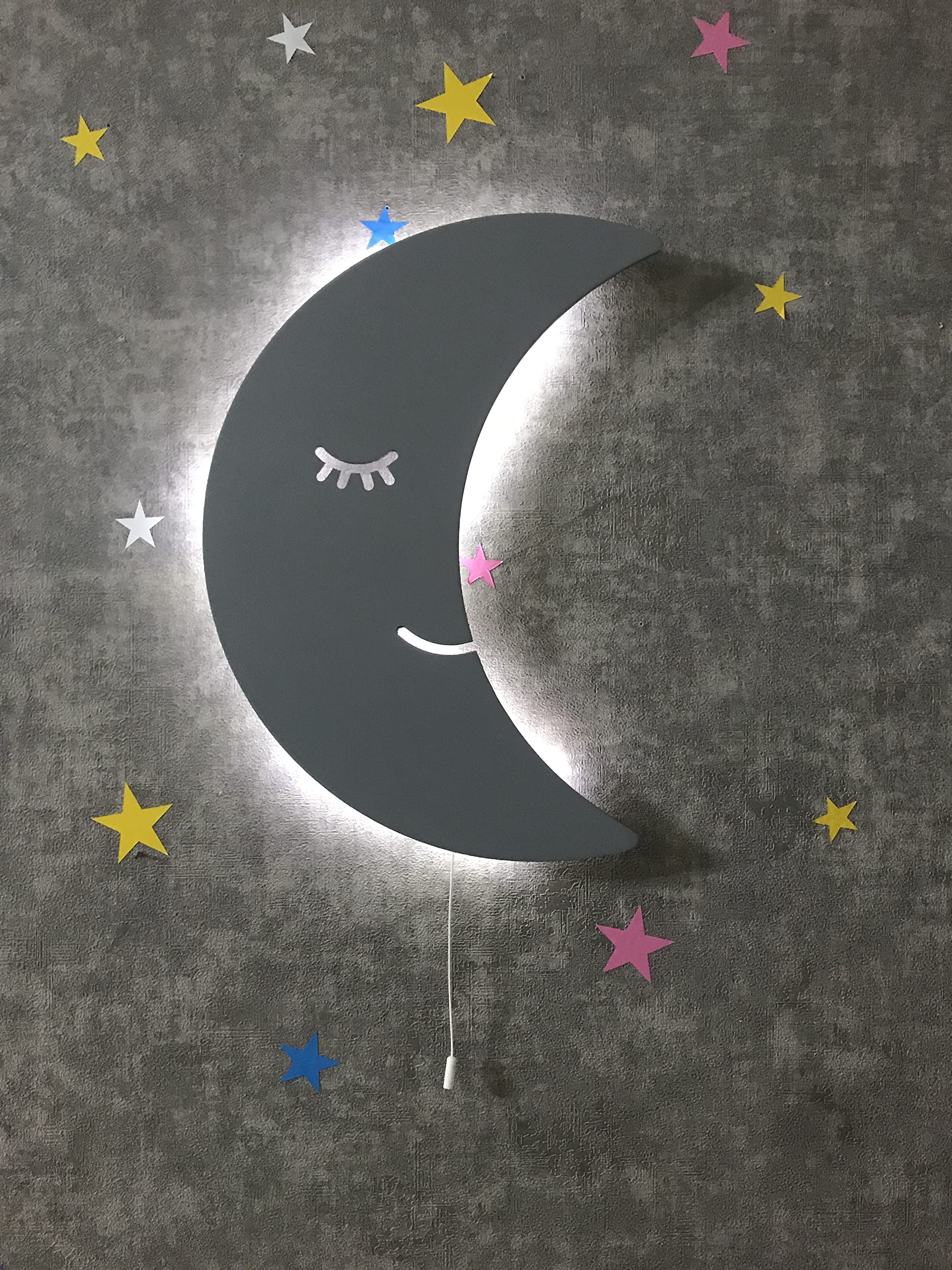 Juego de 2 luces nocturnas de luna y nube para niños, inalámbricas, funciona con pilas, decoración para guardería y habitación de niños, luz nocturna LED suave para bebé, lámparas de pared colgantes