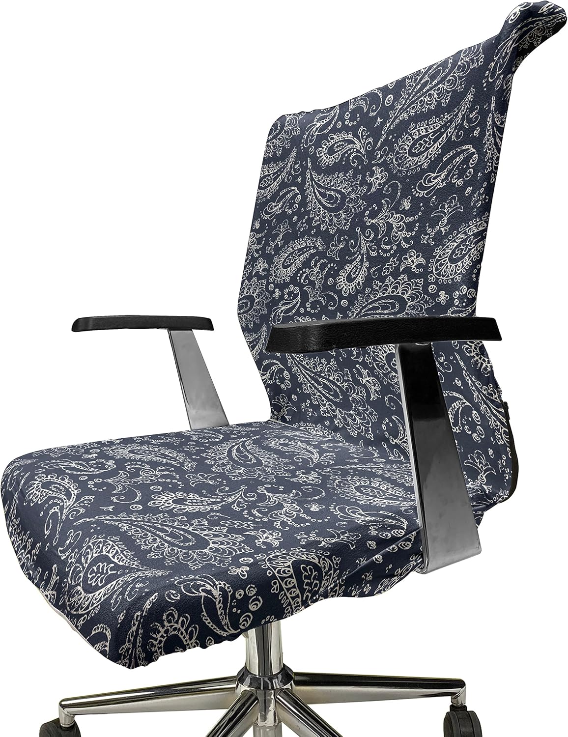 Ambesonne Paisley Office Chair Cover, Vintage Ornament Bohemian Motifs with Grunge Look Hand Drawn Style Pattern, Stretchable Decorative Universal Size High Back Printed Slipcover, Blue White
