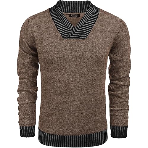 COOFANDY Men's Knitted Sweaters Casual V-Neck Slim Fit Pullover Knitwear