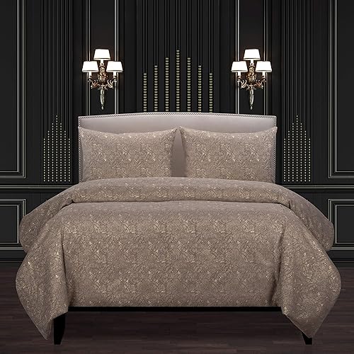 Miniatura 4 de Overstock F Scott Fitzgerald Garden Party - Juego de funda de edredón y relleno de bronce con hilos metálicos dorados, tamaño California King, 6