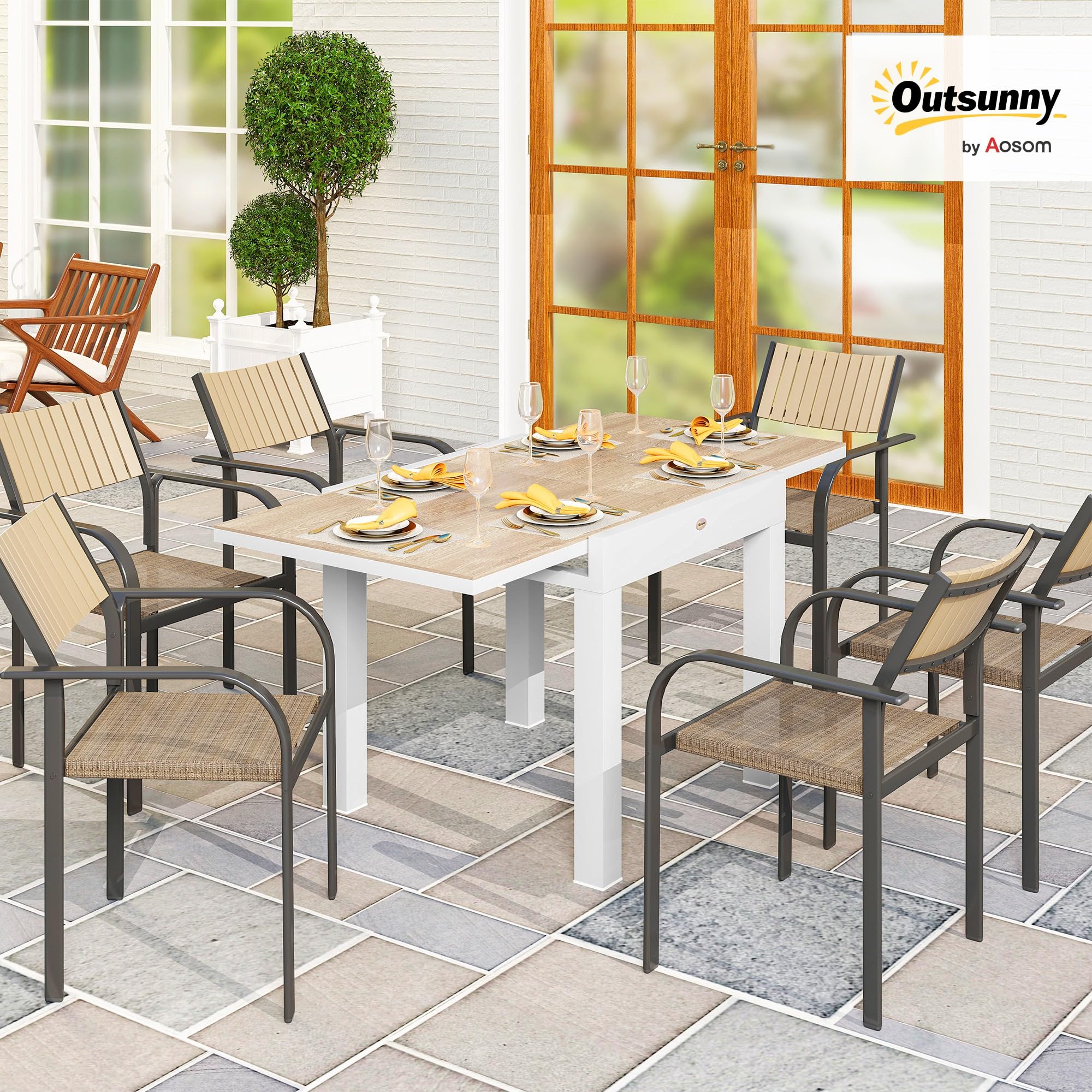Outsunny Table de Jardin Extensible 80/160 cm en Aluminium 6 Personnes Gris | Table à Manger de Jardin Rectangulaire, Anti-Rouille, Résistante aux Intempéries, pour Patio, Terrasse