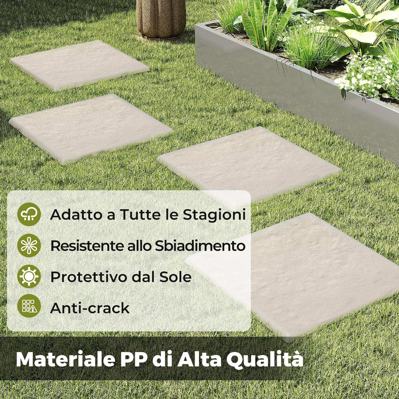COSTWAY Set di 8 Pietre da Passo con Picchetti da Terra, Passerelle Decorative per Giardino, Pavimentazione Esterna Resistente a Tutte le Condizioni Meteorologiche per Prato e Giardino
