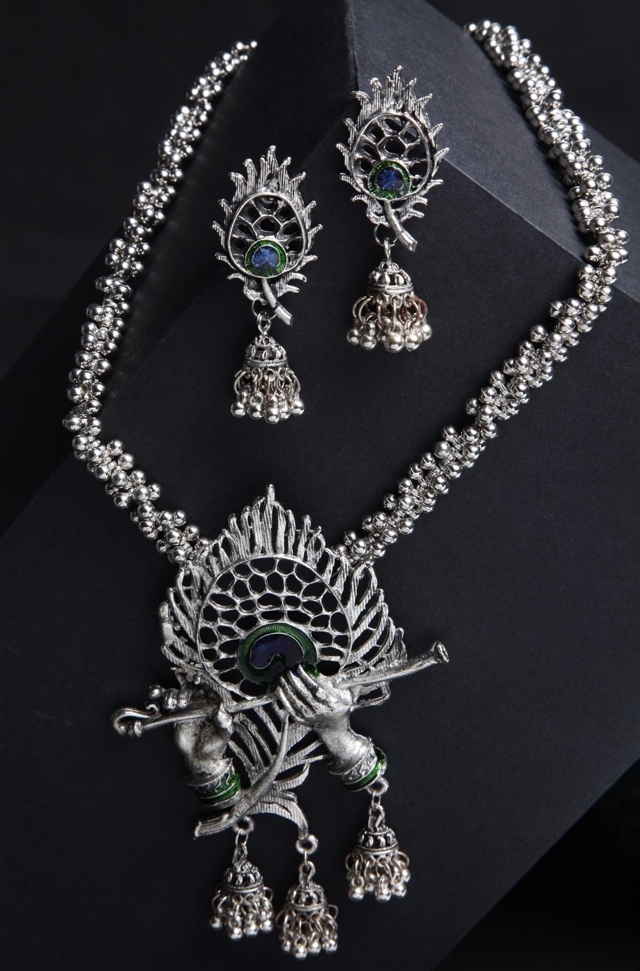 Latest Stylish Design Fancy Traditional Oxidised Silver Necklace Jewellery Set for Women (13165s)