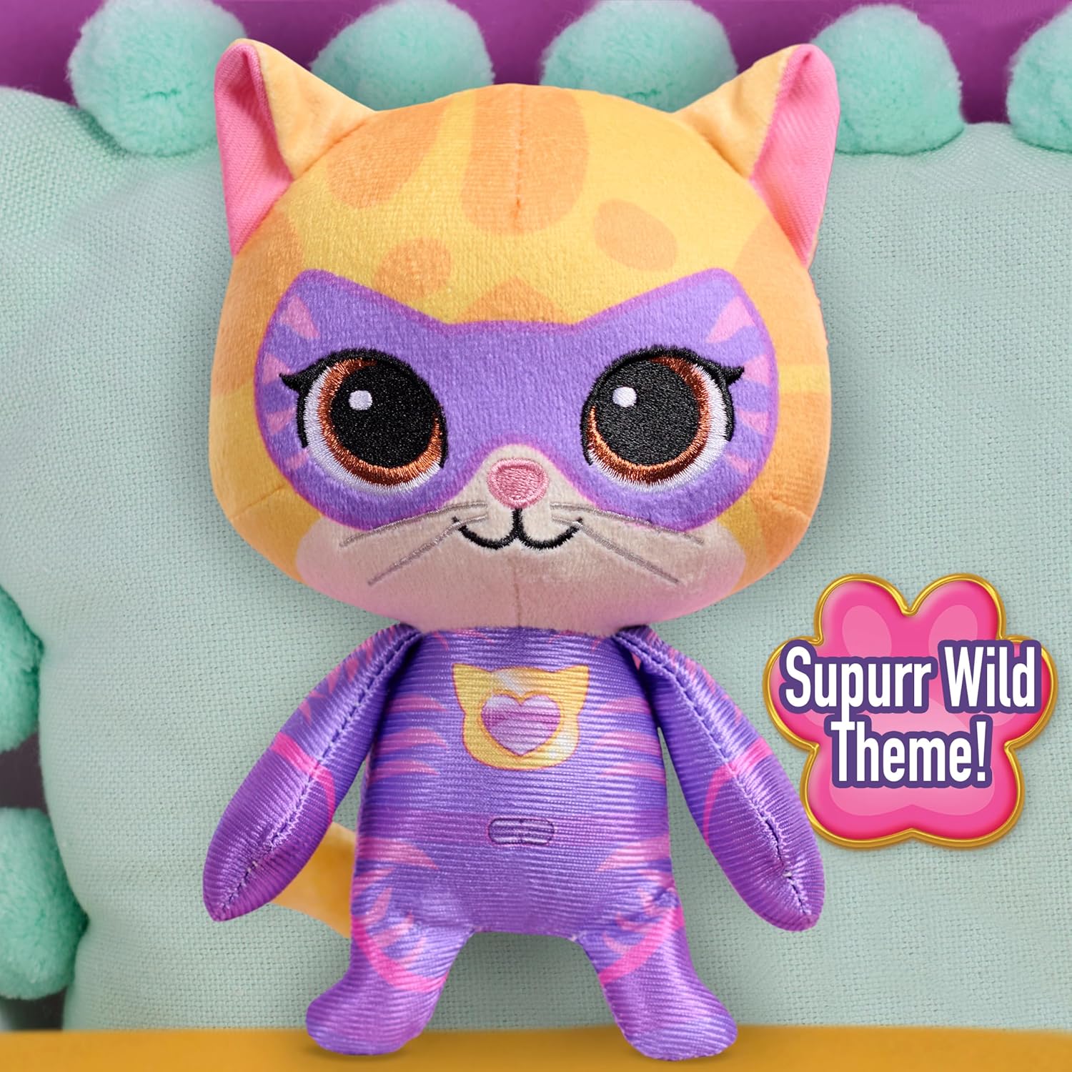 Disney Jr. SuperKitties Small 7-inch Plush Sparks Stuffed Animal, Su-Purr Wild Outfit, Kitten, Toy for Fans, Girls, Kids, Ages 2 and Up by Just Play