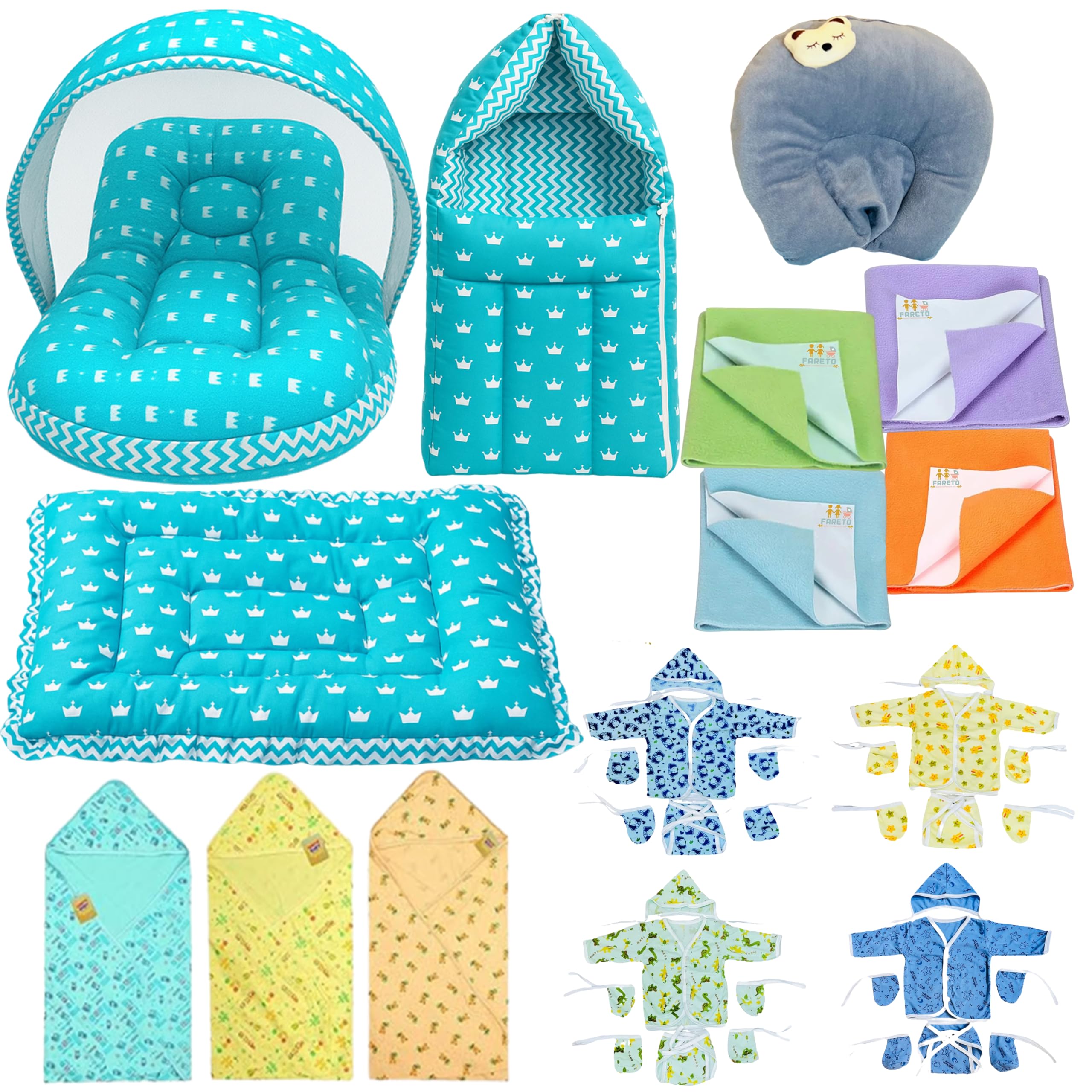 Infantbond by fareto Newborn Baby Bedding Essentials | Daily Needs Items | Hopsital kit Ready Combo | Baby Products All (Pack of 32) (0-6months)(Blue Crown)-picture-14