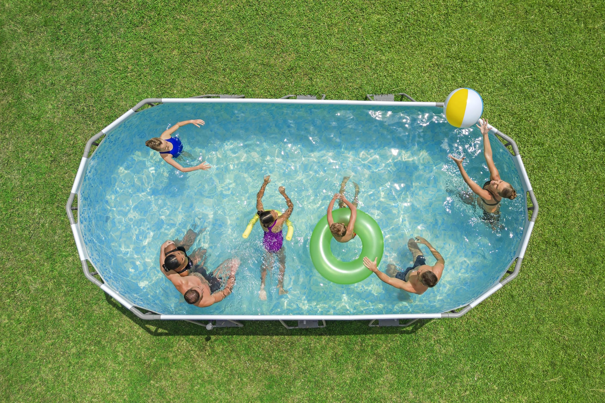 Bestway Steel Pro MAX Frame Pool Komplett-Set, 549 x 274 x 122 cm, 13.430 L, TriTech-Material, Filterpumpe, Sicherheitsleiter, Abdeckplane, Fliesenmosaik, einfacher Aufbau, langlebiger Stahlrahmen