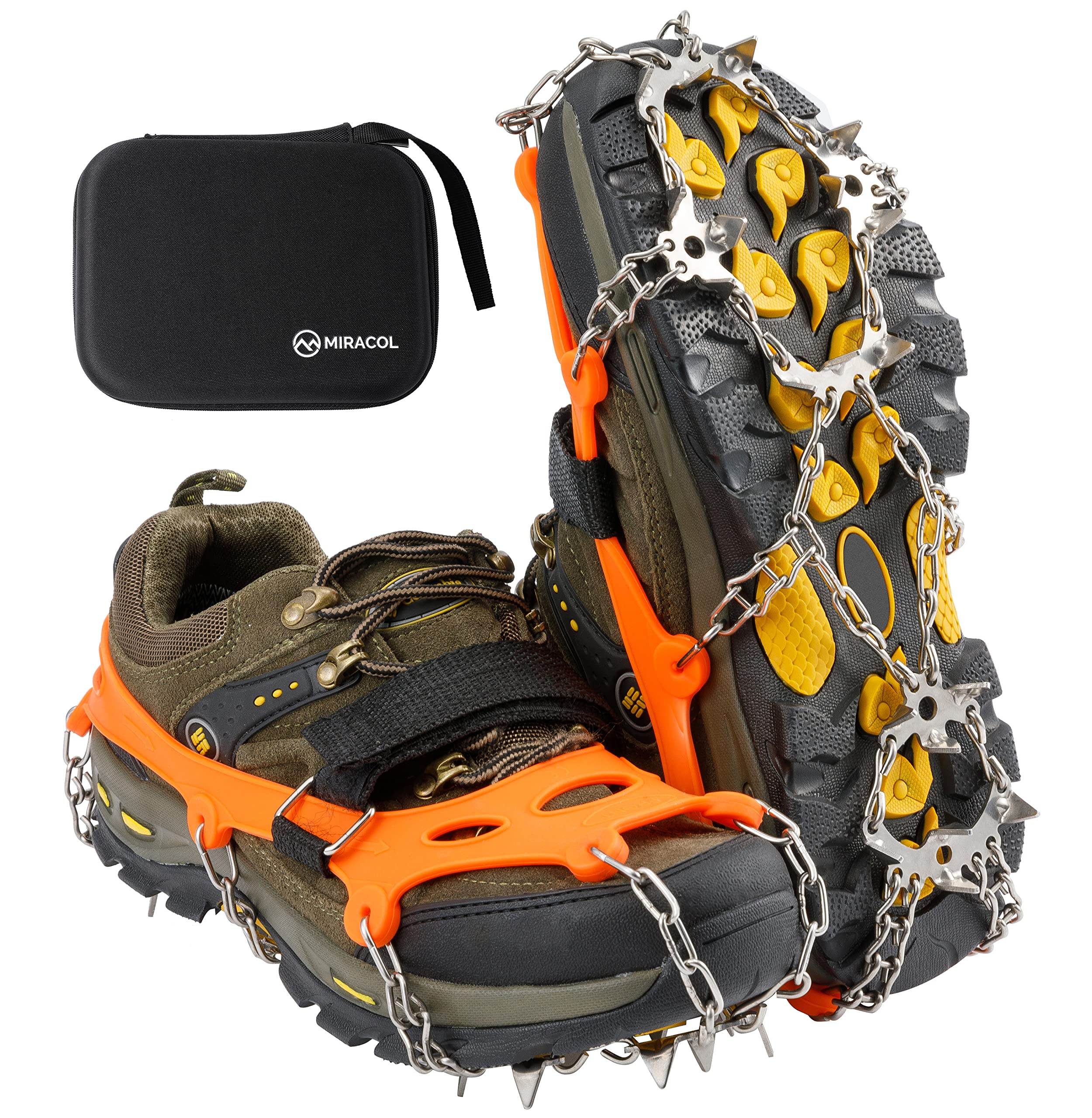 MIRACOL Ice Cleats, Snow Grips Walk Traction Crampons with 19 / 23 Anti