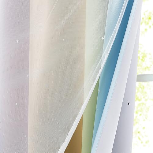 Miniatura 8 de NICETOWN - Cortinas opacas traslúcidas de capas superpuestas con ojales en la parte superior (52 pulgadas de ancho).