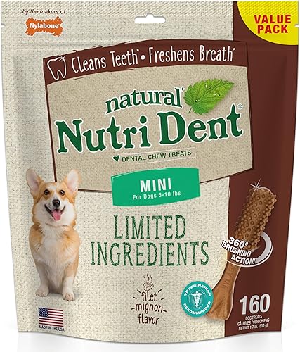 Nylabone Nutri Dent Filet Mignon Dog Dental Chews Mini - 5 libras a 10 libras.