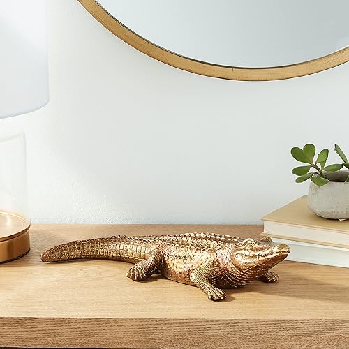 Miniatura 2 de Howard Elliott Collection 52029 Esculturas de oro de cocodrilo antiguo para decoración del hogar, estatua para estantes de libros, consolas,
