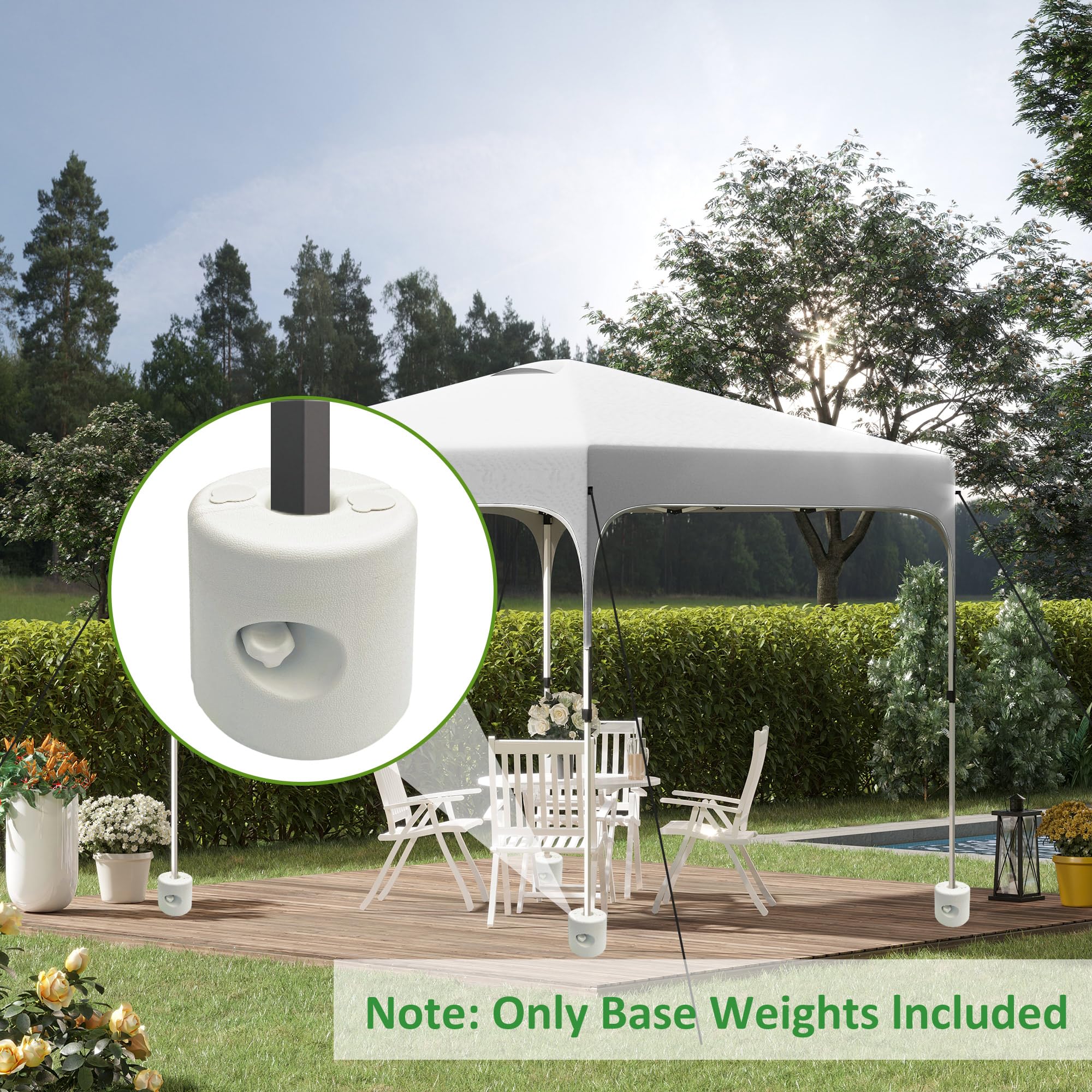 Outsunny Pack de 4 Pesos para Carpas Plegables Soportes Rellenables con 8,7 kg de Agua o 12 kg de Arena Pesos para Cenador con Perillas de Fijación Ø21,5/24x25,5 cm Blanco