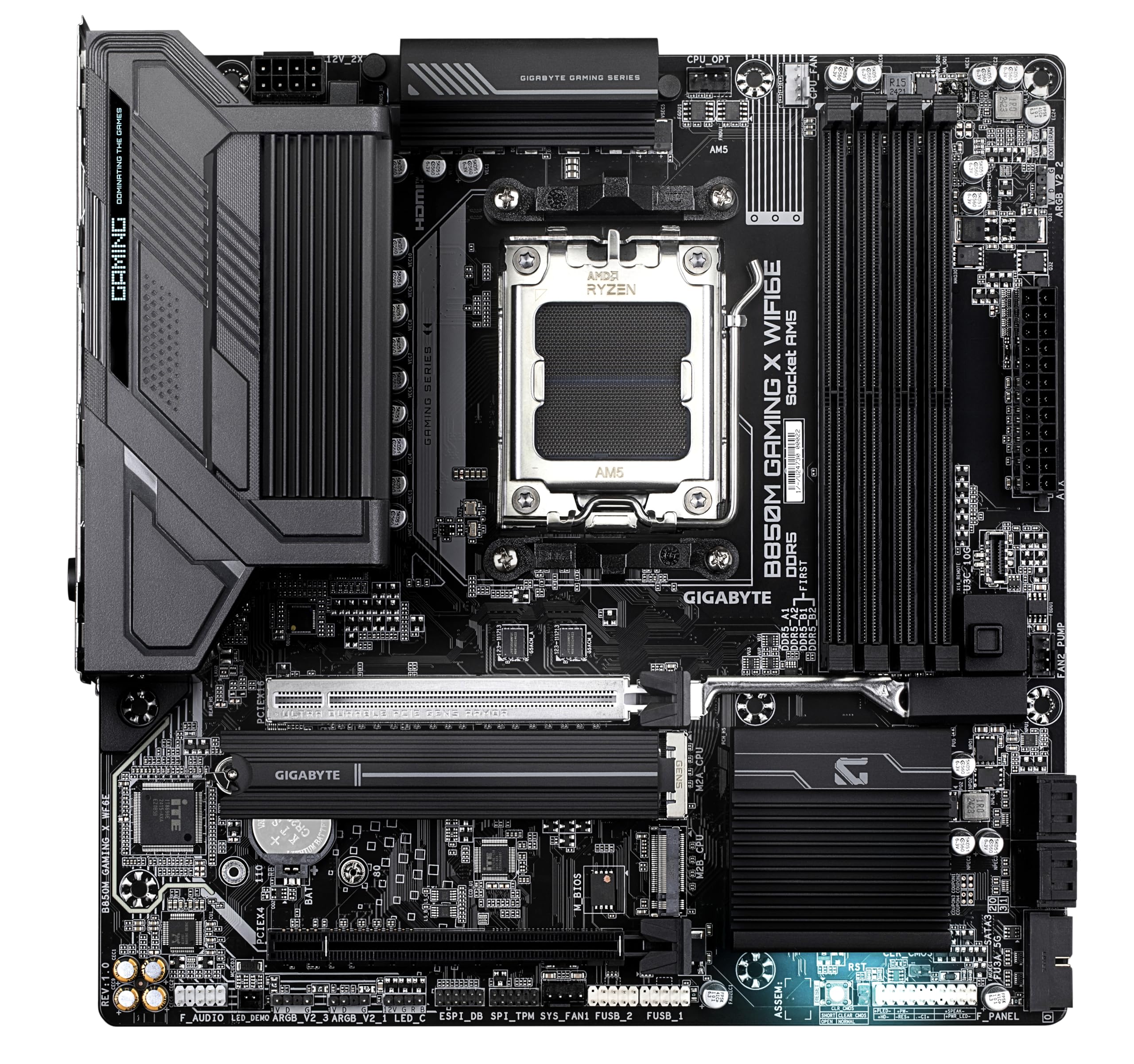 GIGABYTE B850M GAMING X WIFI6E Motherboard - AMD Ryzen 9000 Series CPUs, 10+2+2 Phases Digital VRM, Up to 5200MHz DDR5 (OC), 1xPCIe 5.0 + 1xPCIe 4.0 M.2, 2.5LAN, WIFI 6E, USB 3.2 Gen 2