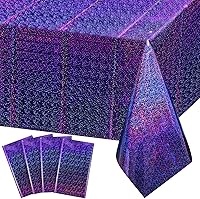 Vista 32 de Paquete de 3 manteles de plástico iridiscentes con auto de carreras, desechables, brillantes con láser rojo y negro, mantel rectangular de aluminio