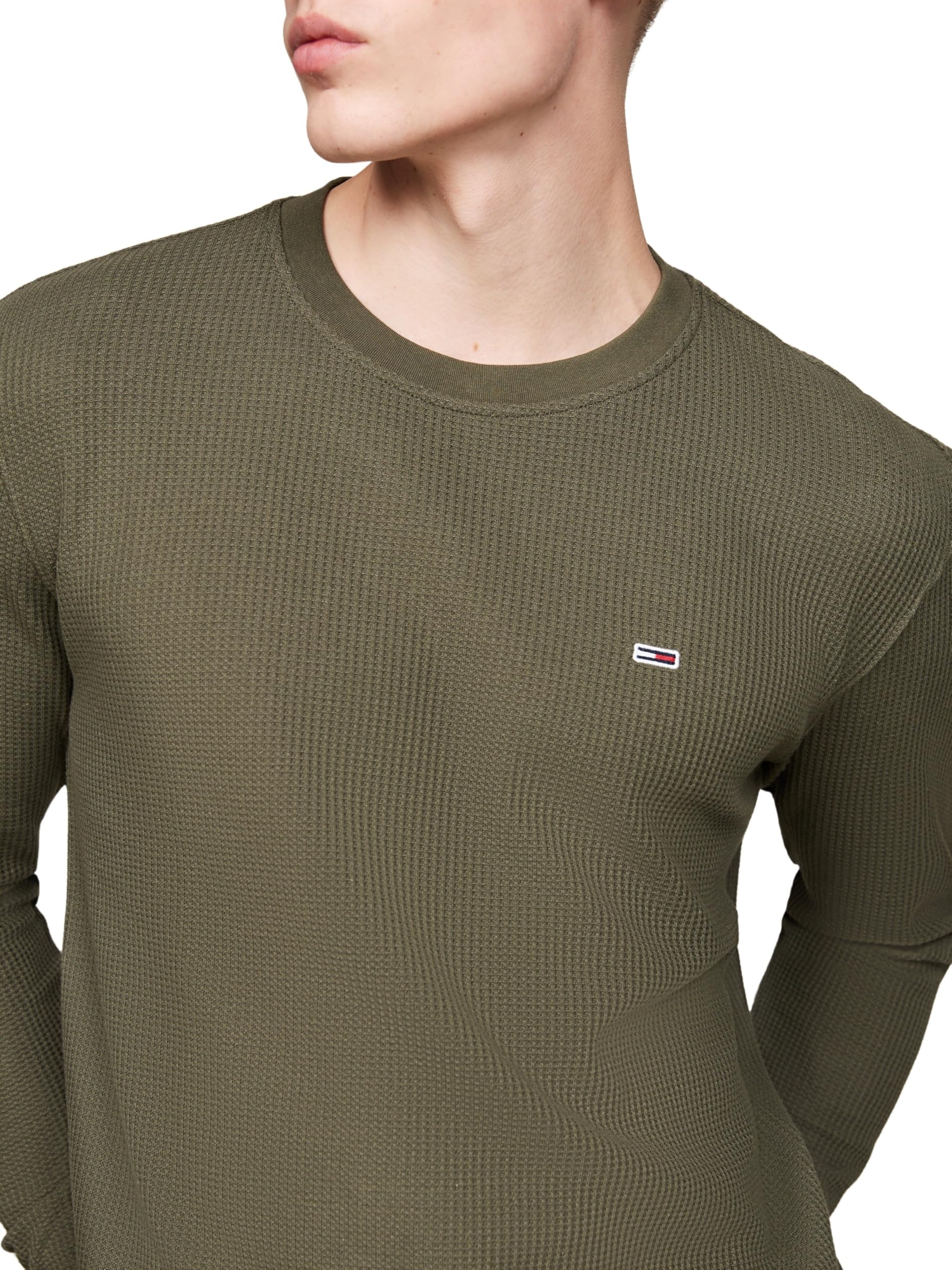 Tommy Jeans Uomo Maglietta Maniche Lunghe Regular Fit Waffle Scollo Rotondo